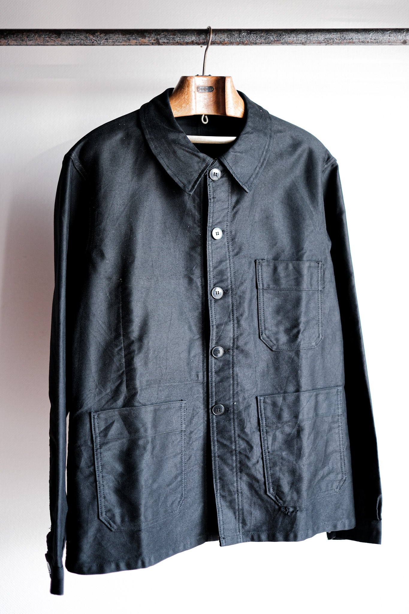 60's] French Vintage Black Moleskin Work Jacket Size.46 