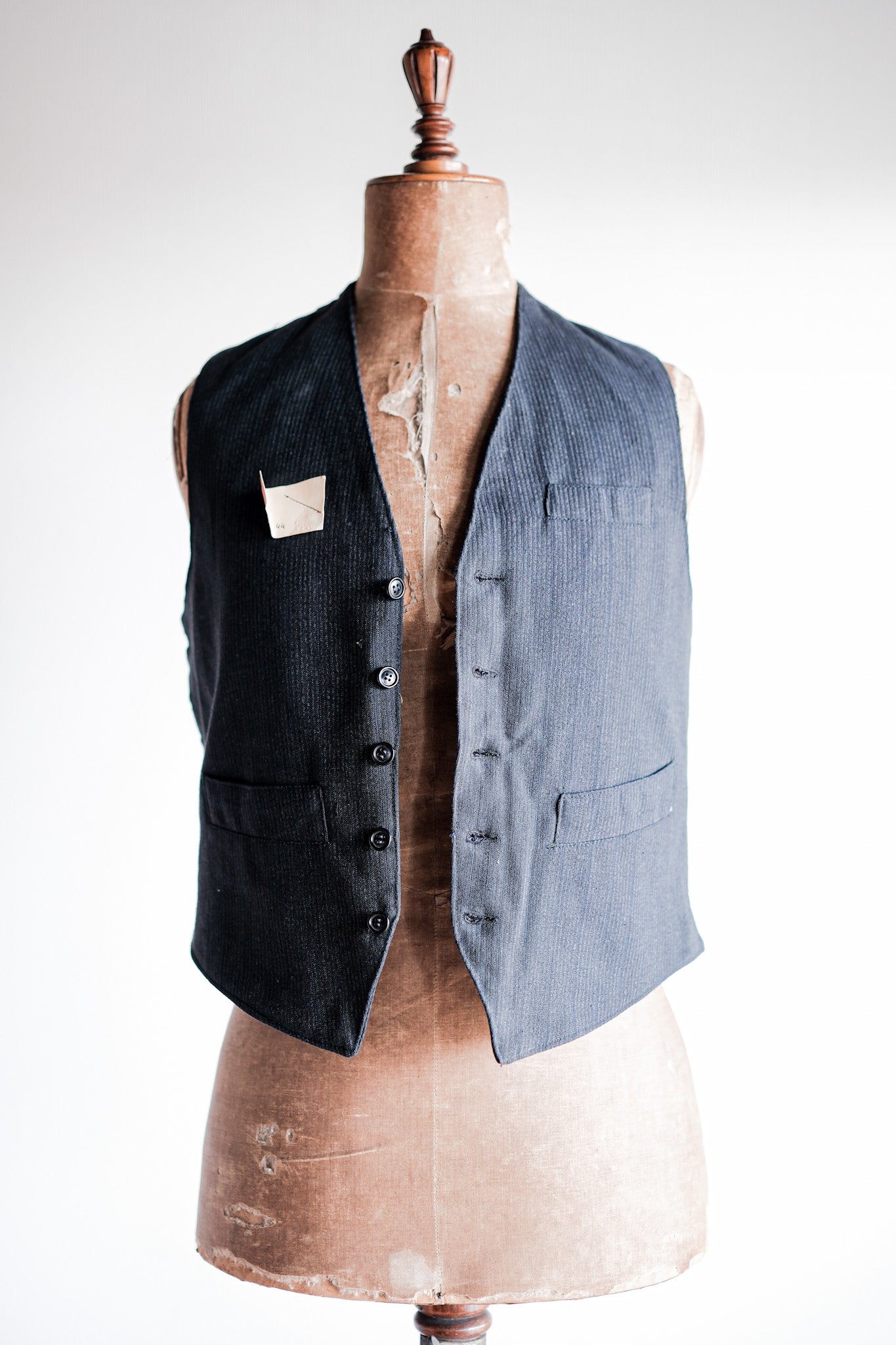 [~ 50's] French Vintage Cotton Striped Work Gilet Taille.44 "MORT STOCK"