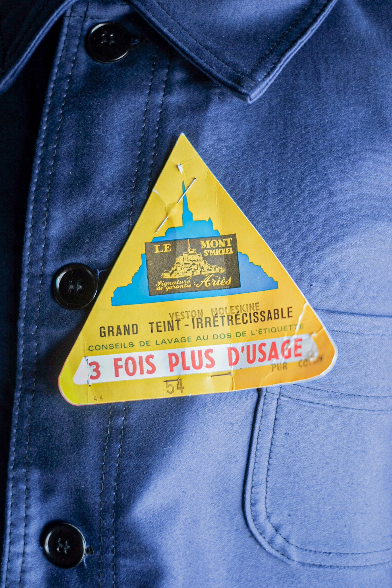 ［~50's］French Vintage Blue Moleskin Work Jacket "Le Mont St. Michel" "Dead Stock"