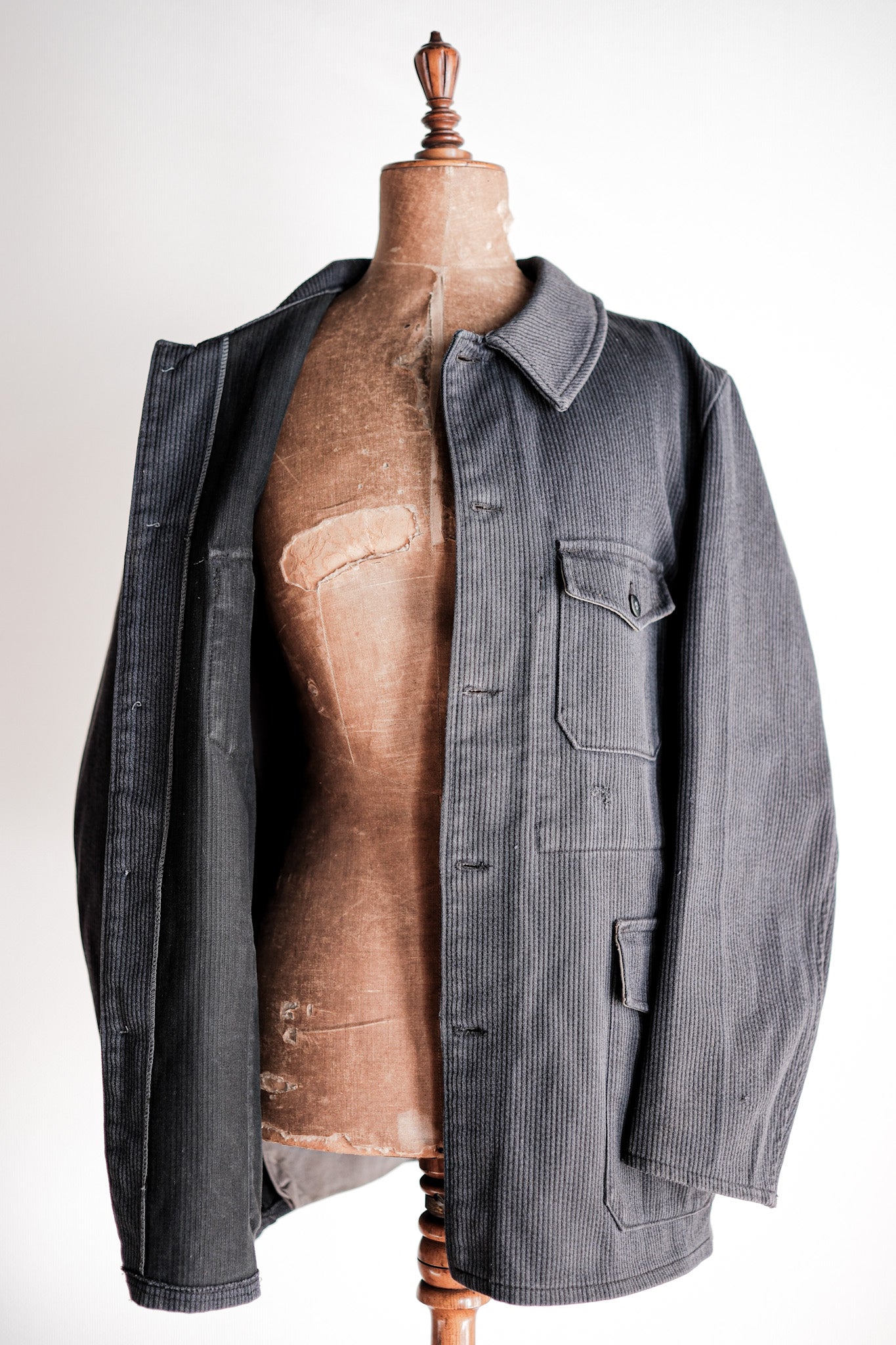 ［~60's］French Vintage Blue Gray Cotton Pique Hunting Jacket