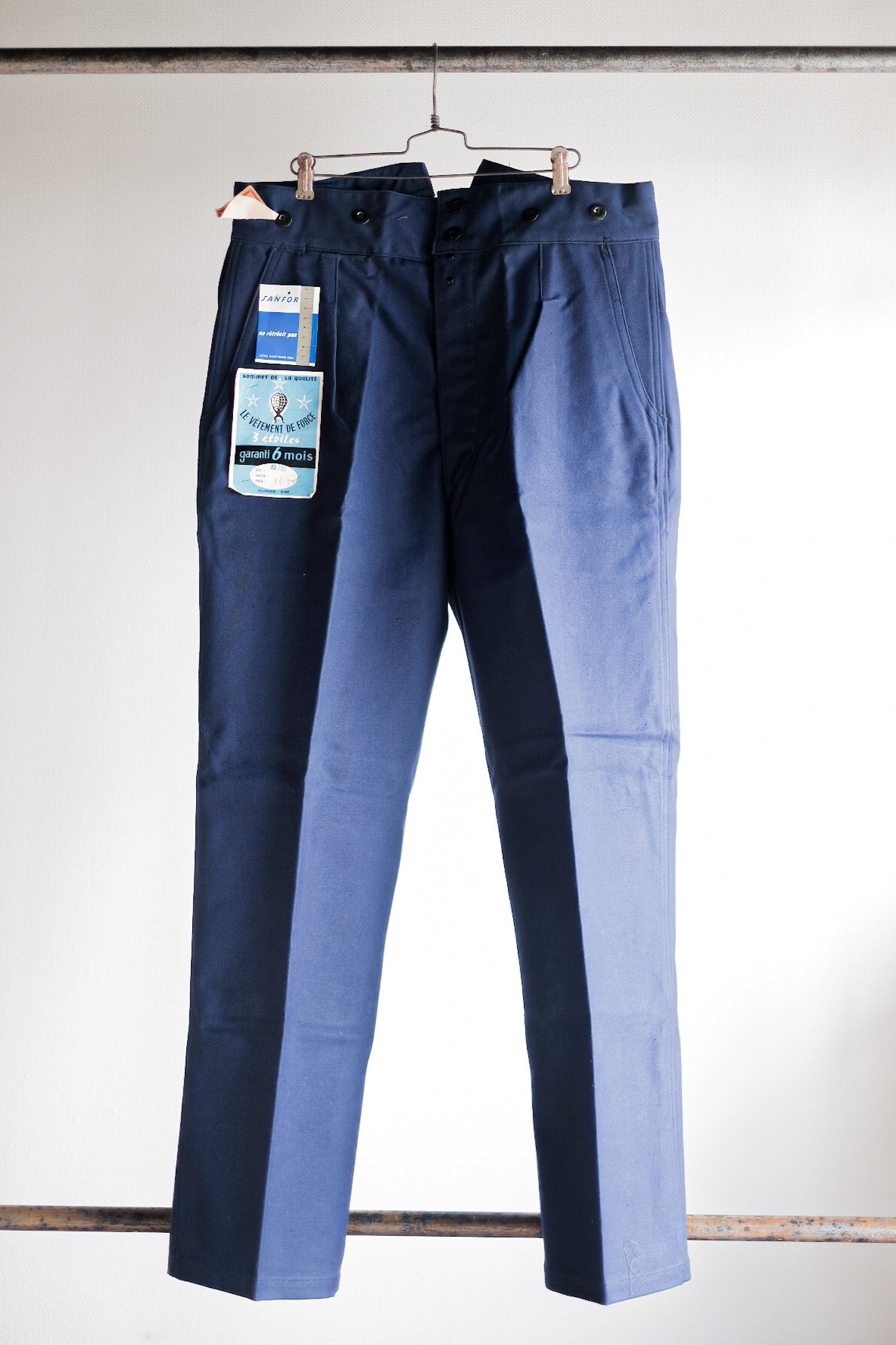 [~ 40's] ผ้าฝ้ายสีน้ำเงินวินเทจฝรั่งเศสทำงานกางเกงขายาว "สต็อกตาย"