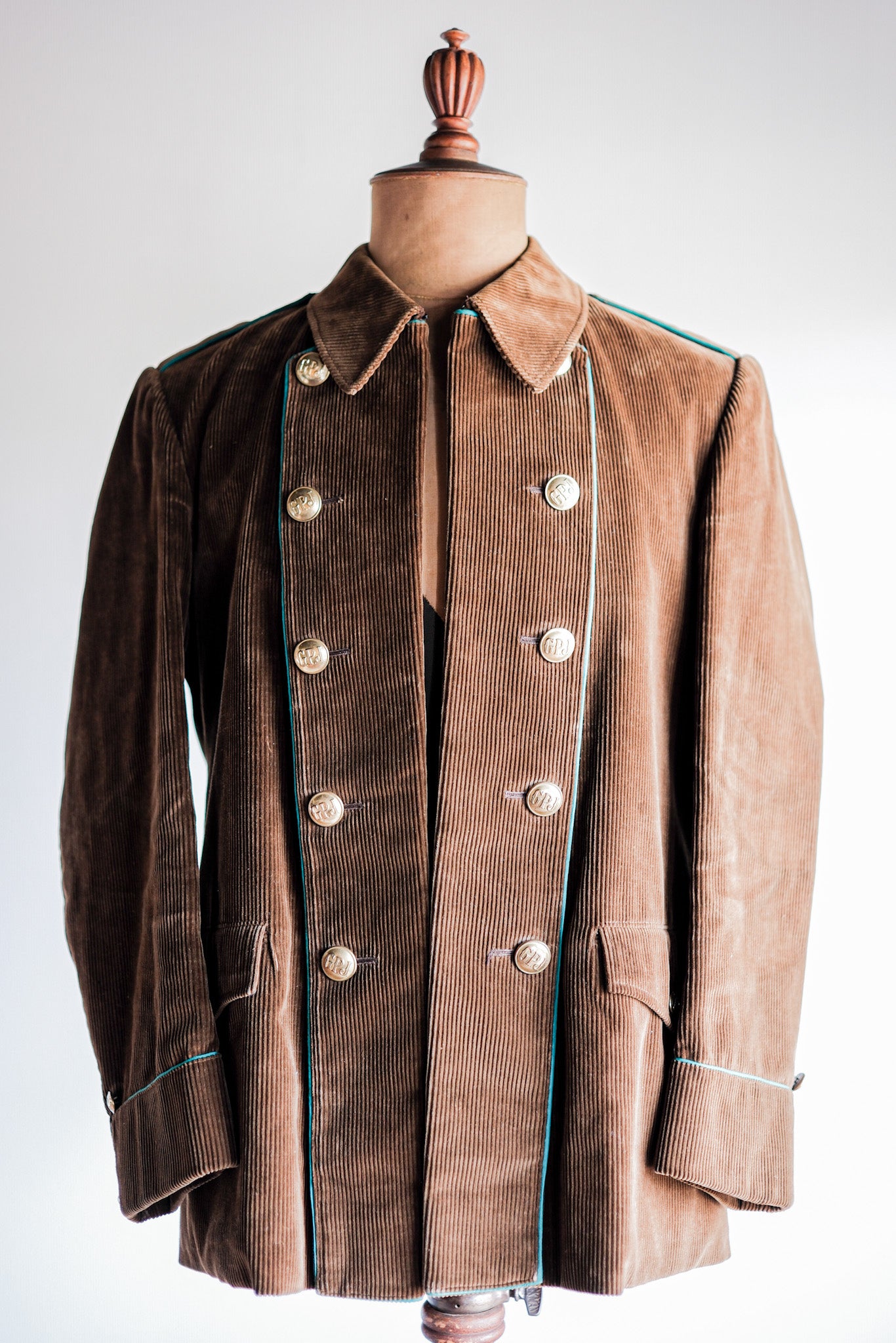[~ 30's] Italian Army Double Breasted Brown Corduroy Jacket “Dead Stock”