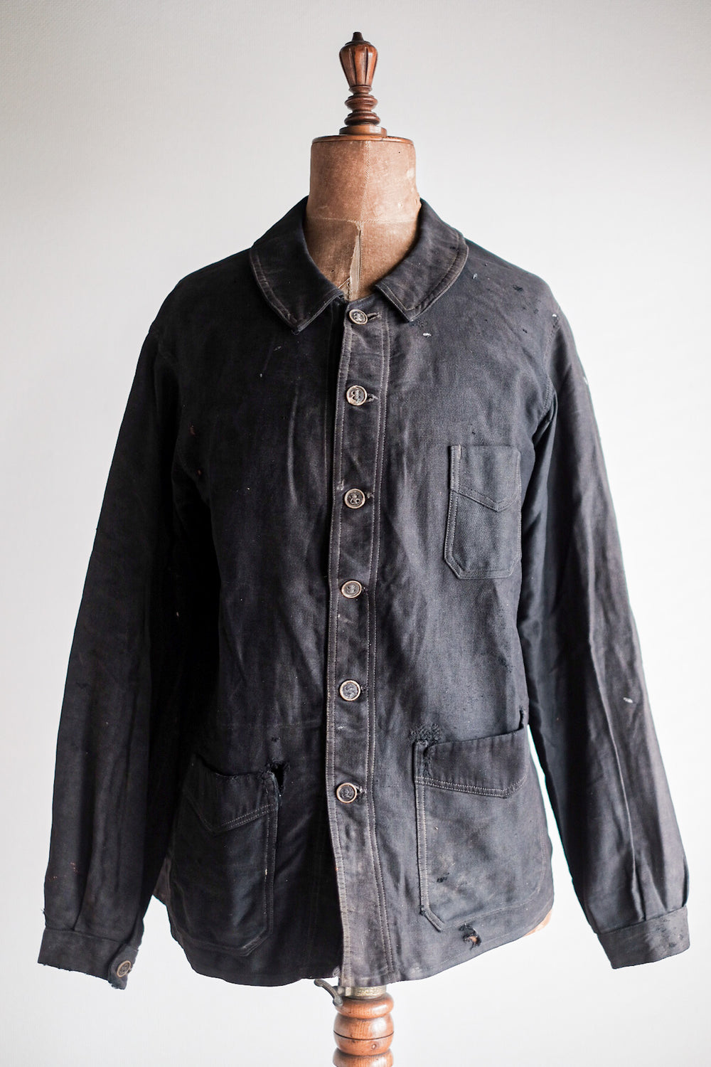 【~20's】French Vintage Black Moleskin Work Jacket "6 Buttons"