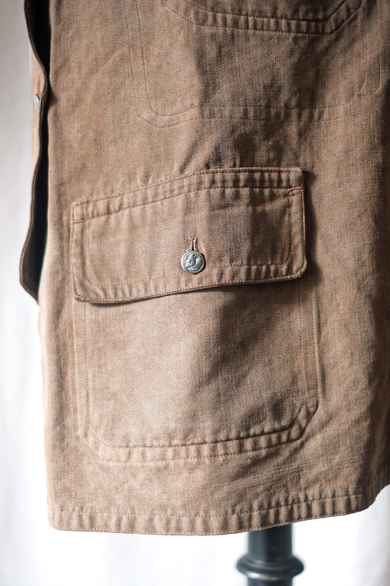 [~ 30's] French Vintage Brown Cotton Hbt Hunting Jacket