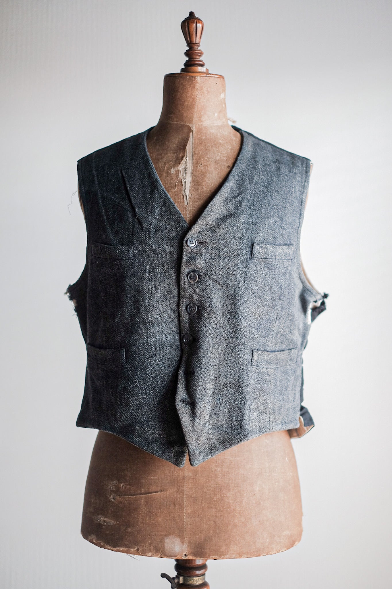 ［~40's］French Vintage Gray Wool Work Gilet