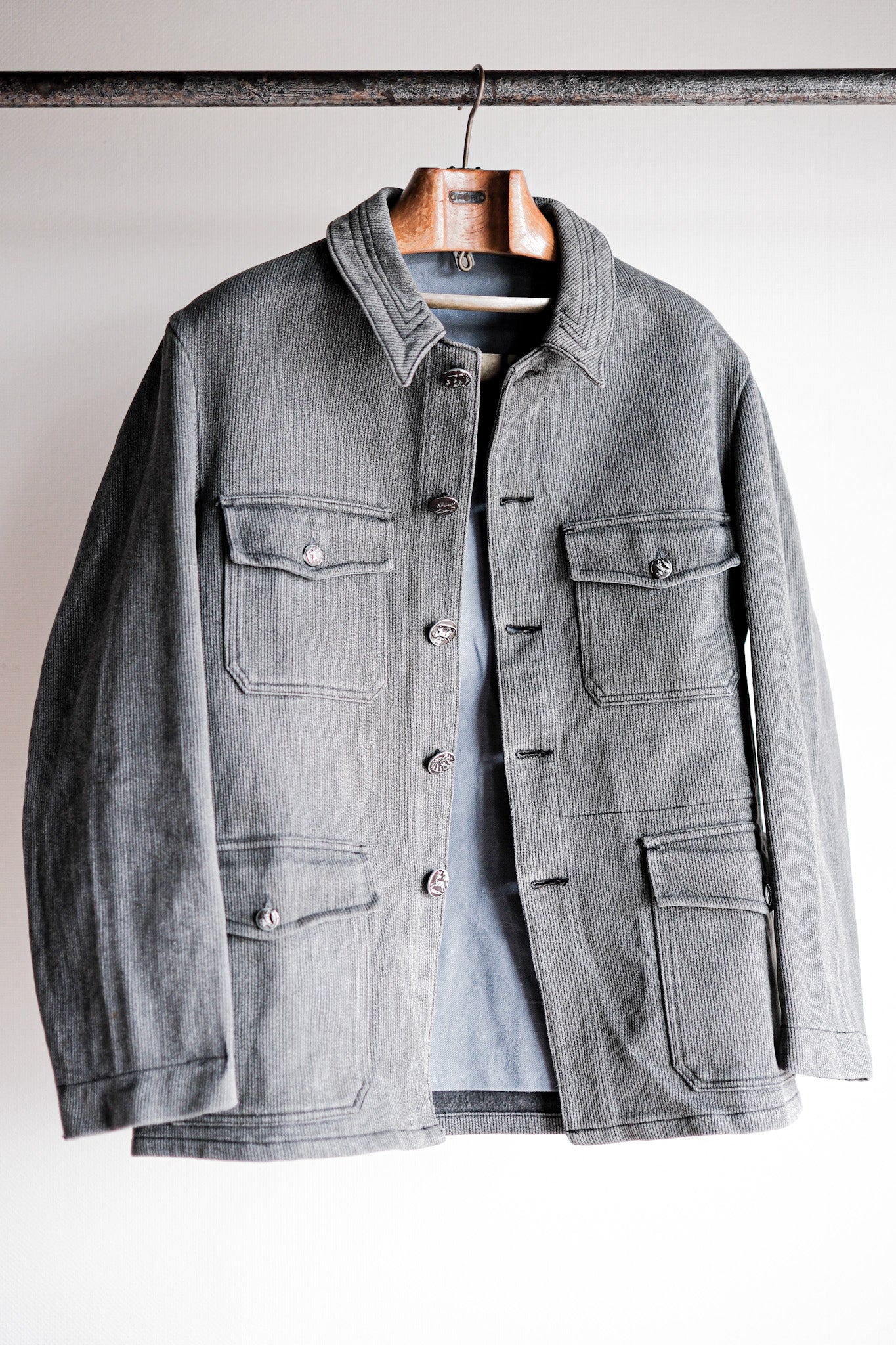 [~ 60's] French Vintage Gray Cotton Pique Hunting Jacket