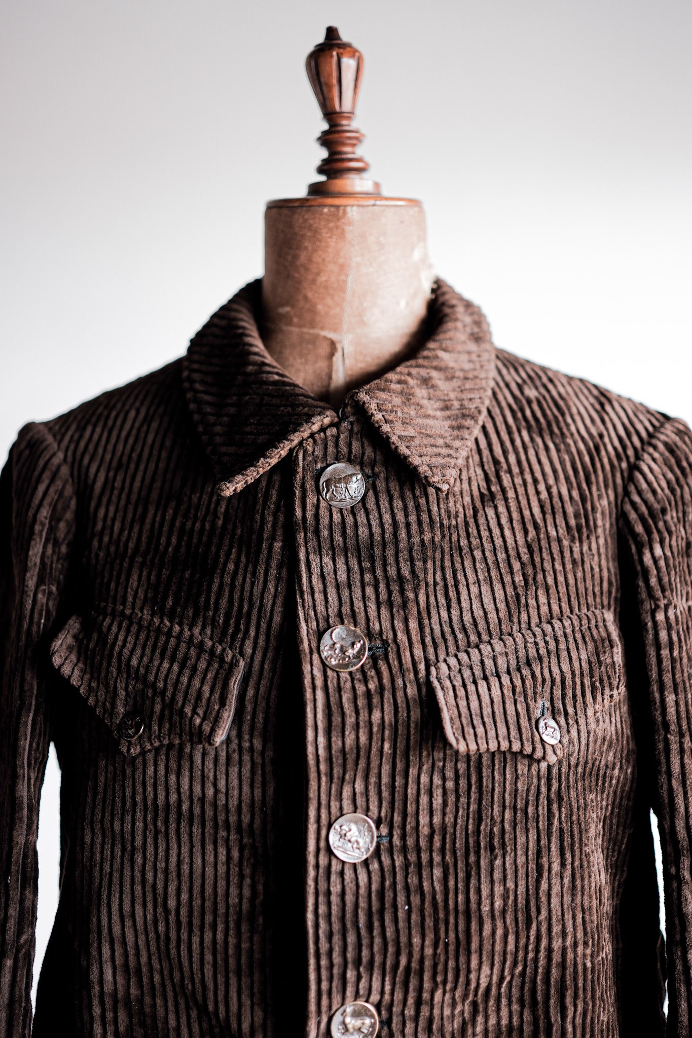 [〜30年代]法國復古棕色重燈芯絨獵人夾克“死庫存”