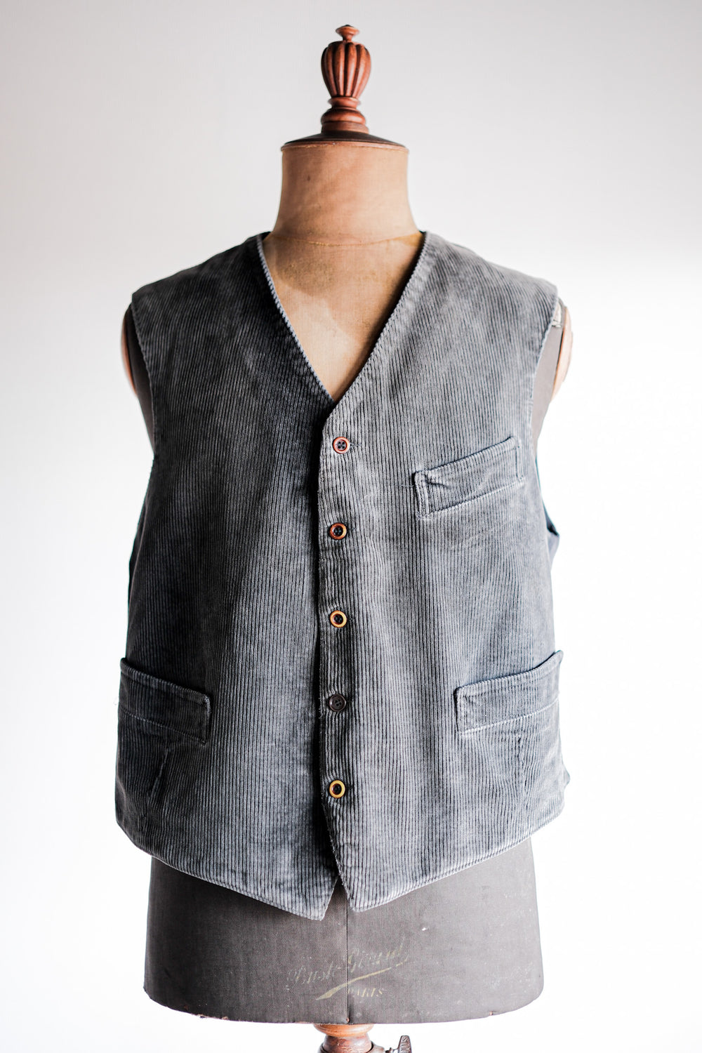 ［~40's］French Vintage Gray Corduroy Work Gilet