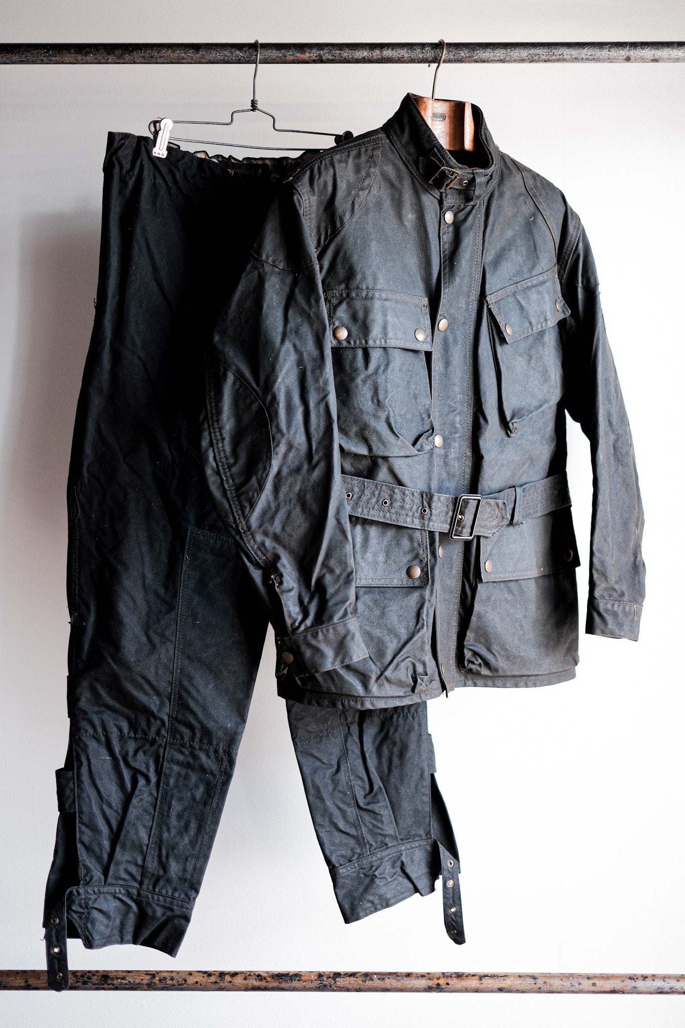 [〜60年代]老式貝爾斯塔夫（Belstaff）打蠟的外套和褲子設置了大小。38“試驗員”