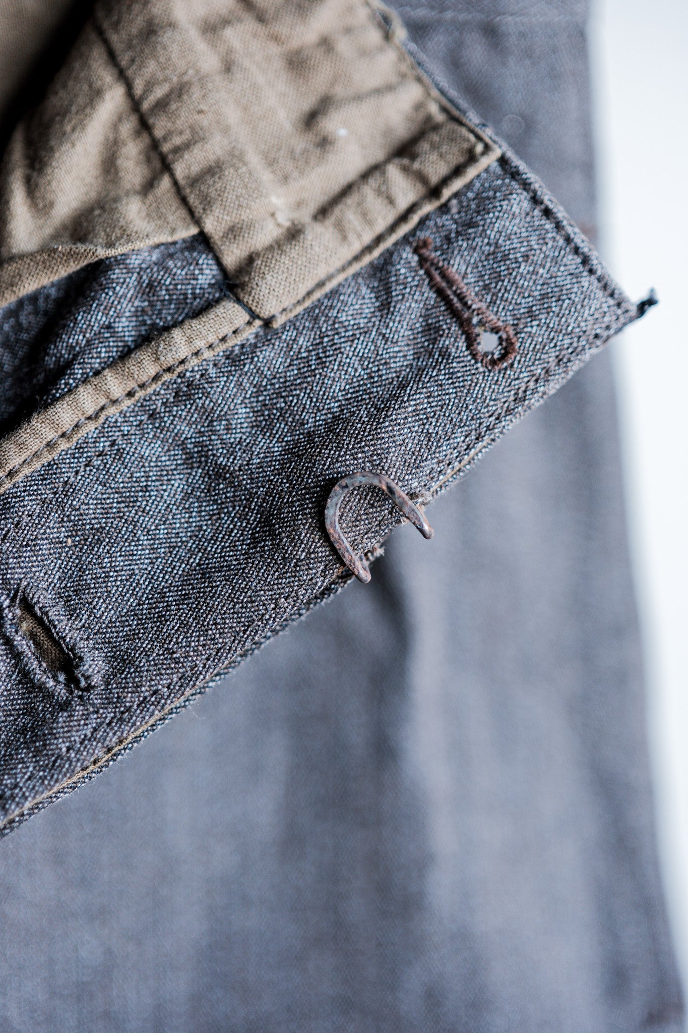 ［~20's］French Vintage Brown Salt & Pepper Cotton HBT Work Pants