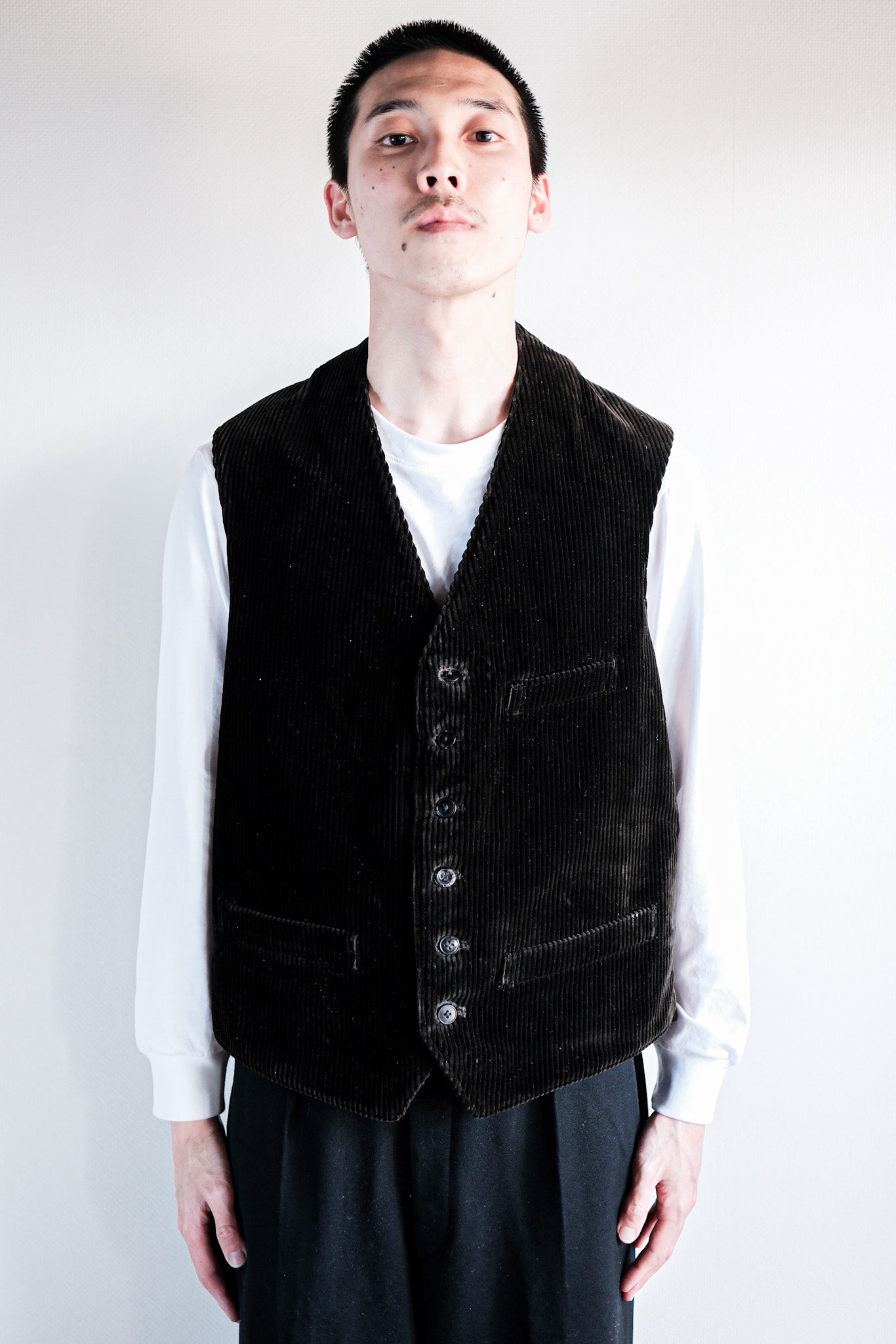 [~ 40's] French Vintage Dark Brown Corduroy Work Gilet