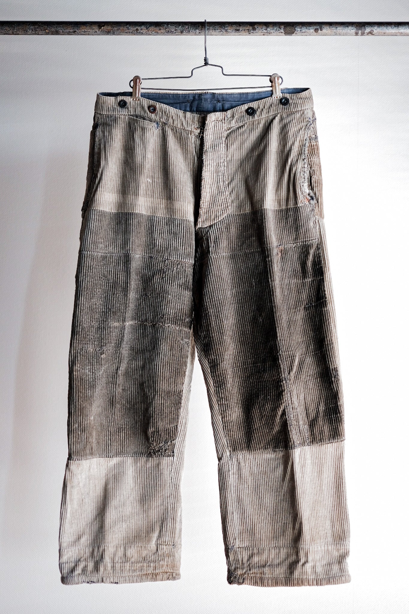 [~ 30's] Pantalon de travail en velours côtelé brun vintage français "patchwork"