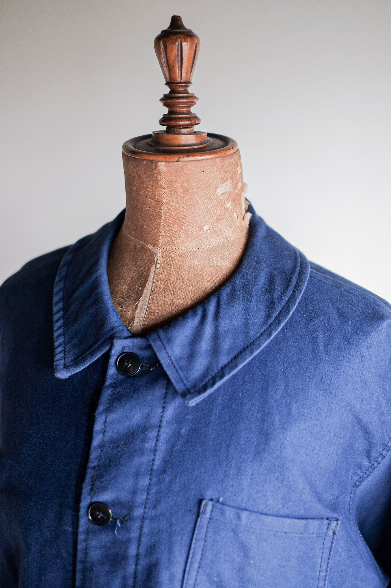 [~ 60's] Veste de travail de moleskin bleu vintage française "4 boutons"