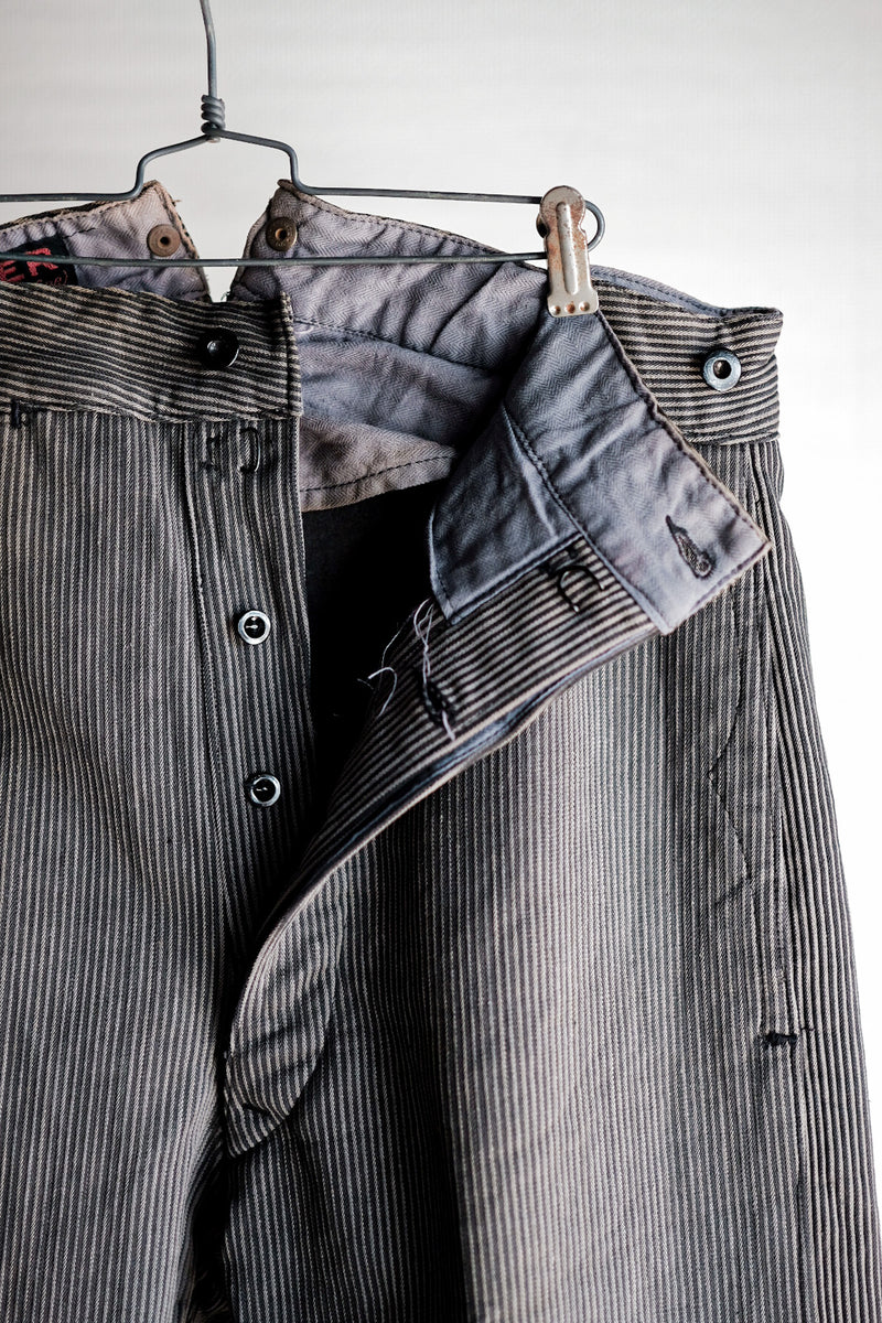 【~30's】French Vintage Cotton Pique Striped Work Pants "Dead Stock"