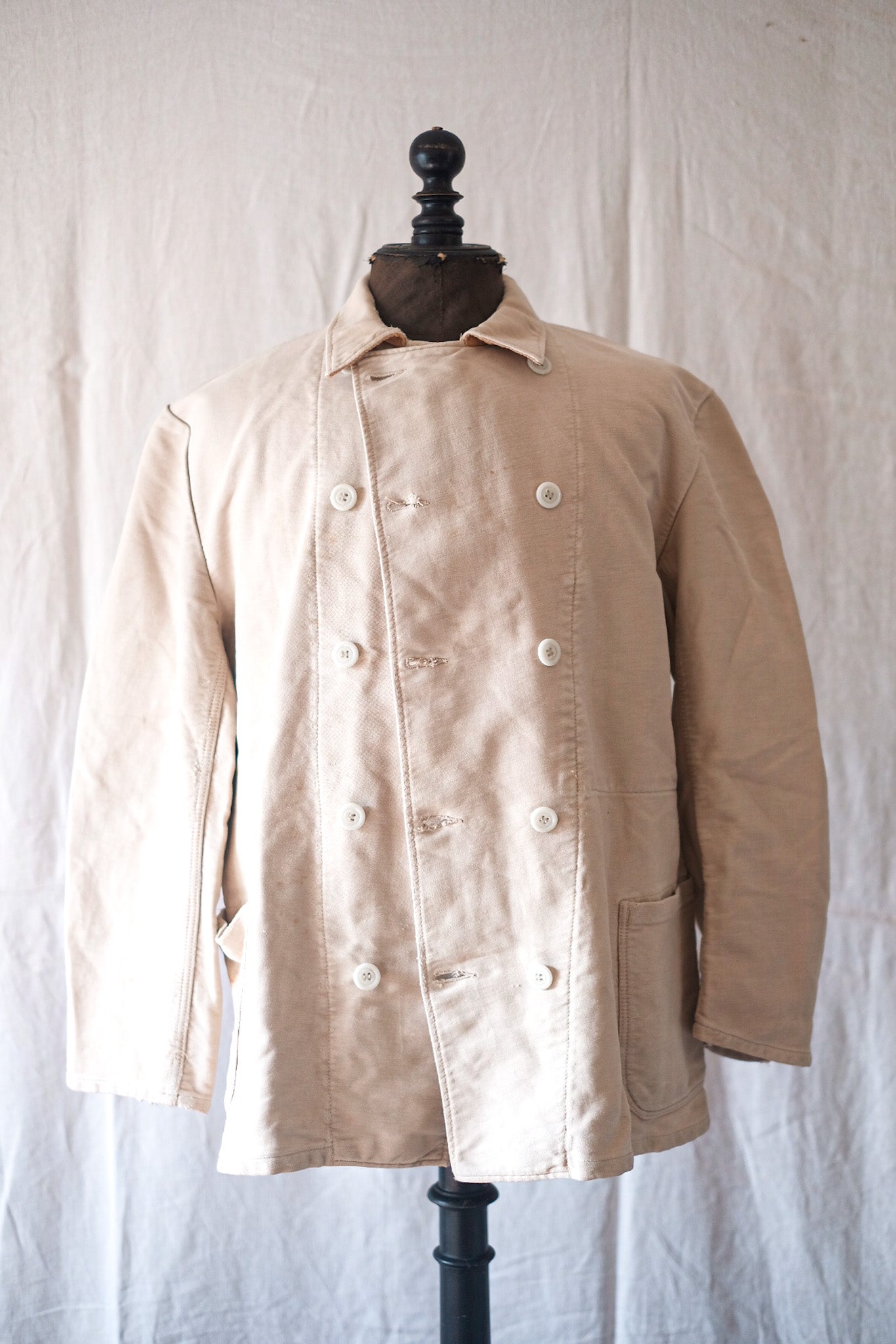 【~50's】French Vintage White Moleskin Double Breasted Work Jacket