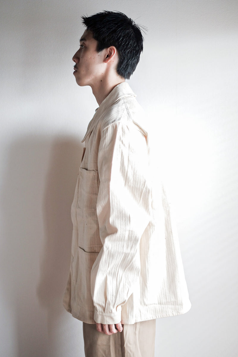 【~40’s】French Vintage White Cotton HBT Work Jacket “Dead Stock”