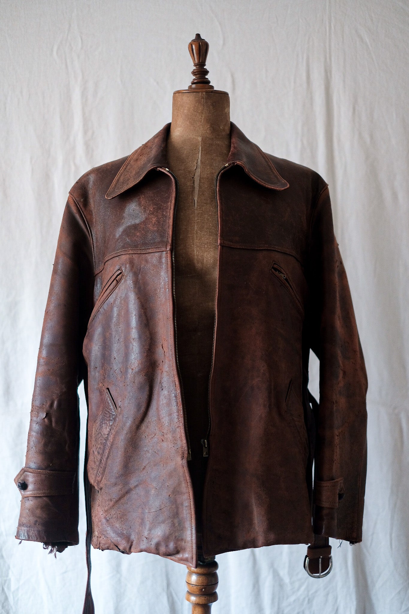 [~ 40's] French Vintage Motorcycle Leather Biker Jacket
