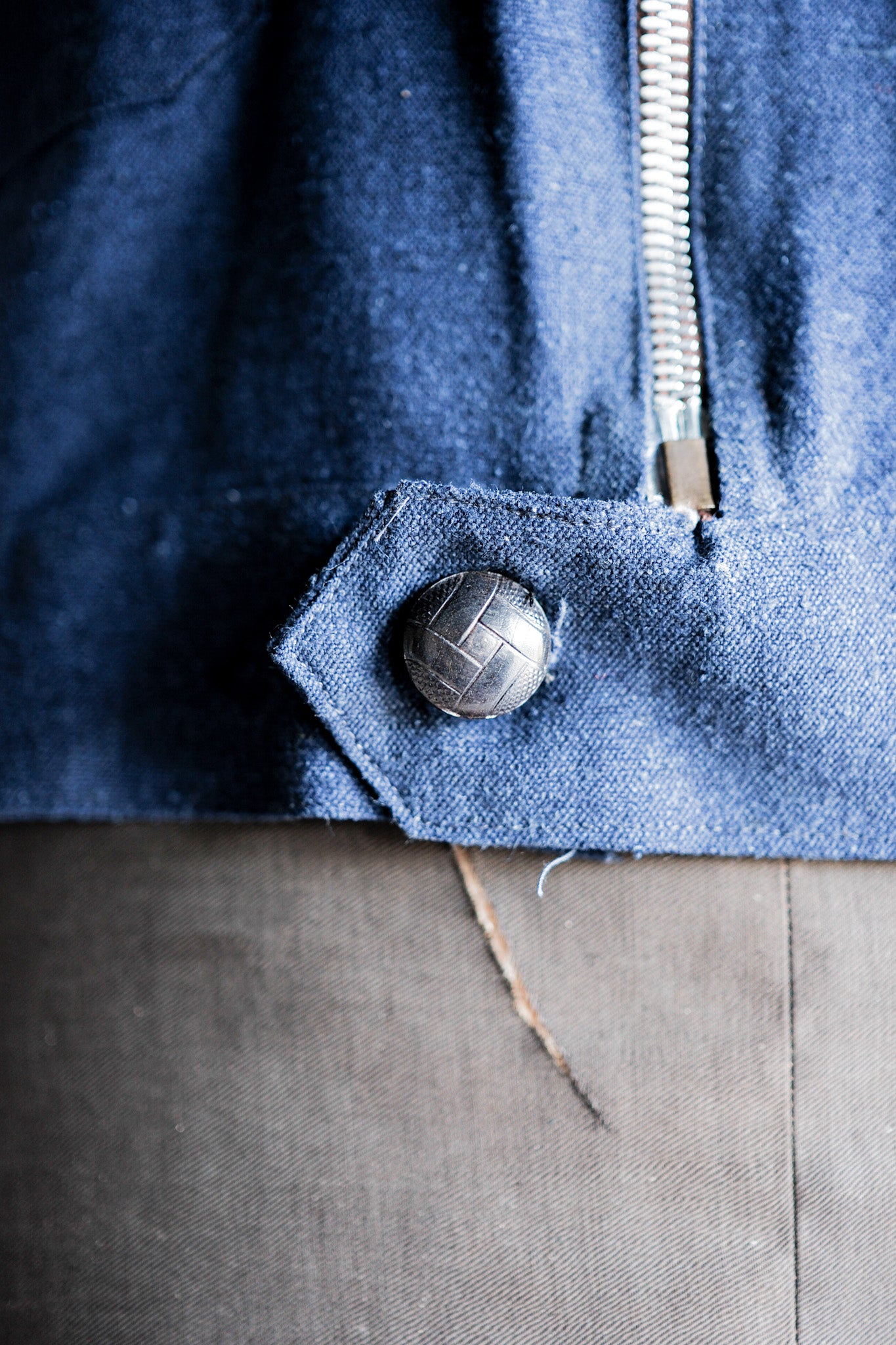 【~40’s】French Vintage Indigo Hemp Linen Cyclist Jacket