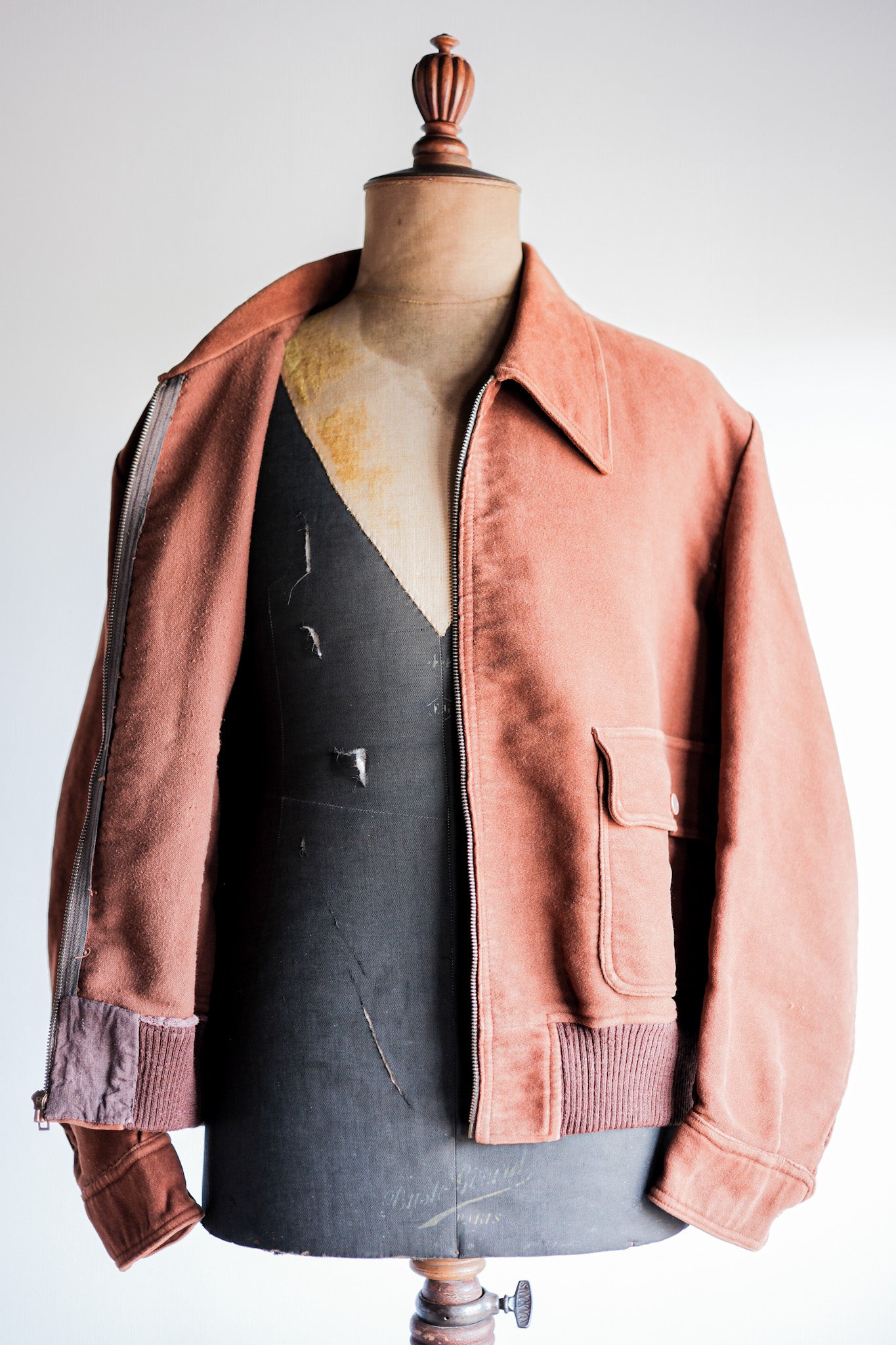 ［~40’s］French Vintage Brown Moleskin Cyclist Jacket