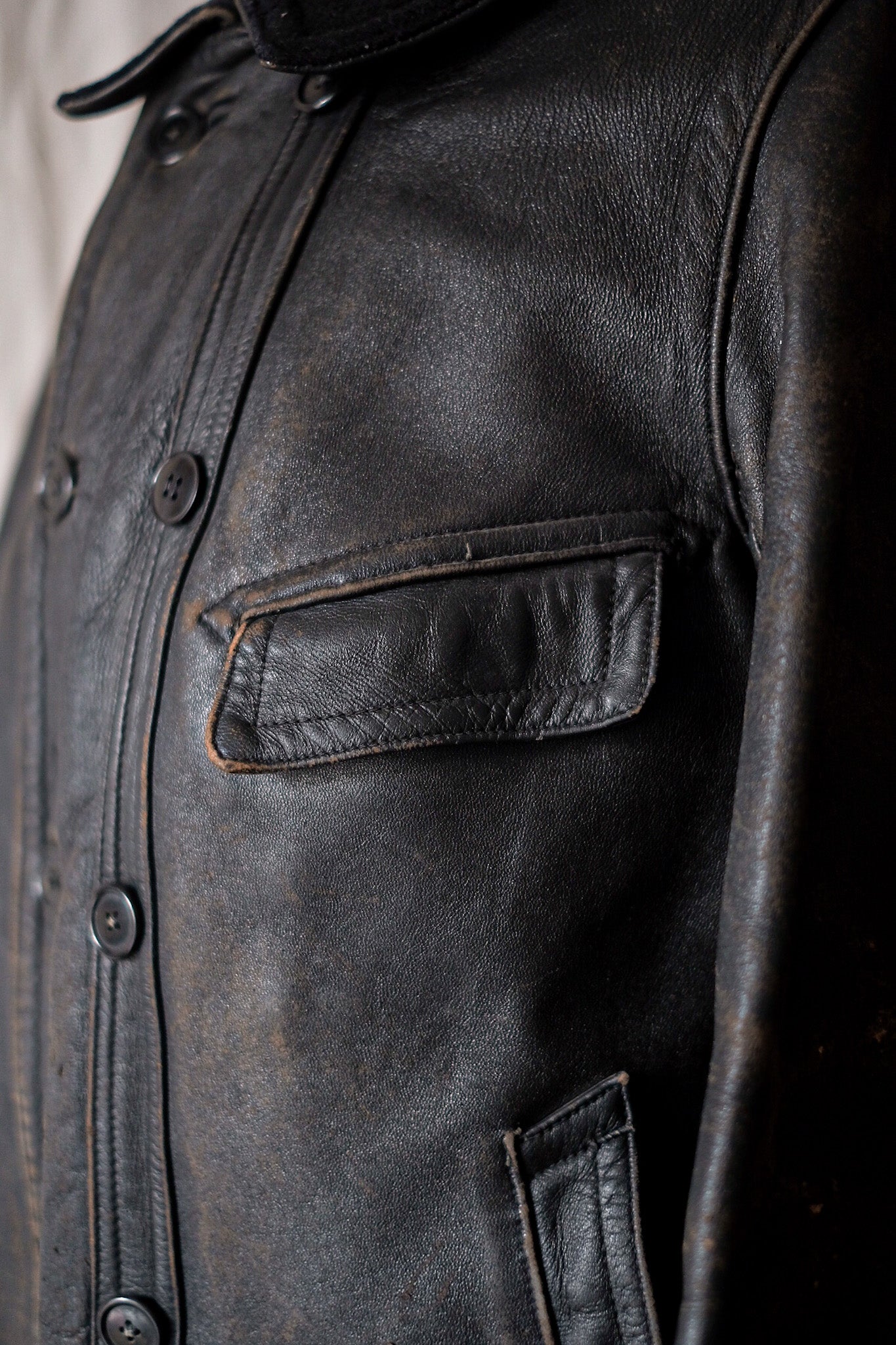 [~ 40's] French Vintage Le Corbusier Leather Work Jacket "Wool Collar"