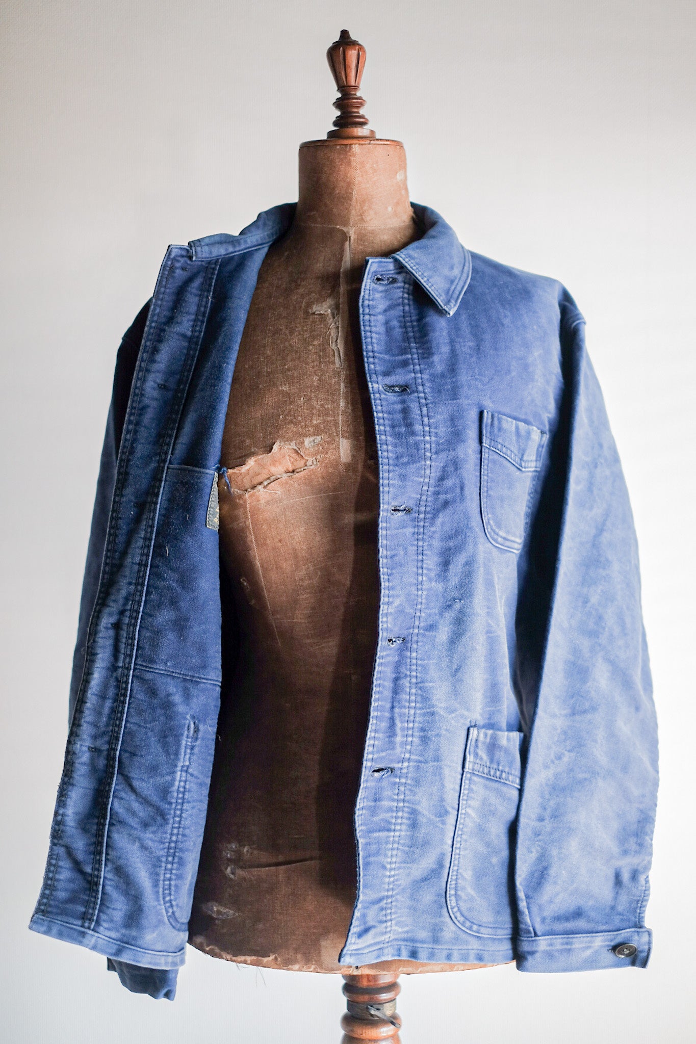 [~ 50's] French Vintage Blue Moleskin Work Jacket "Le Mont St. Michel"