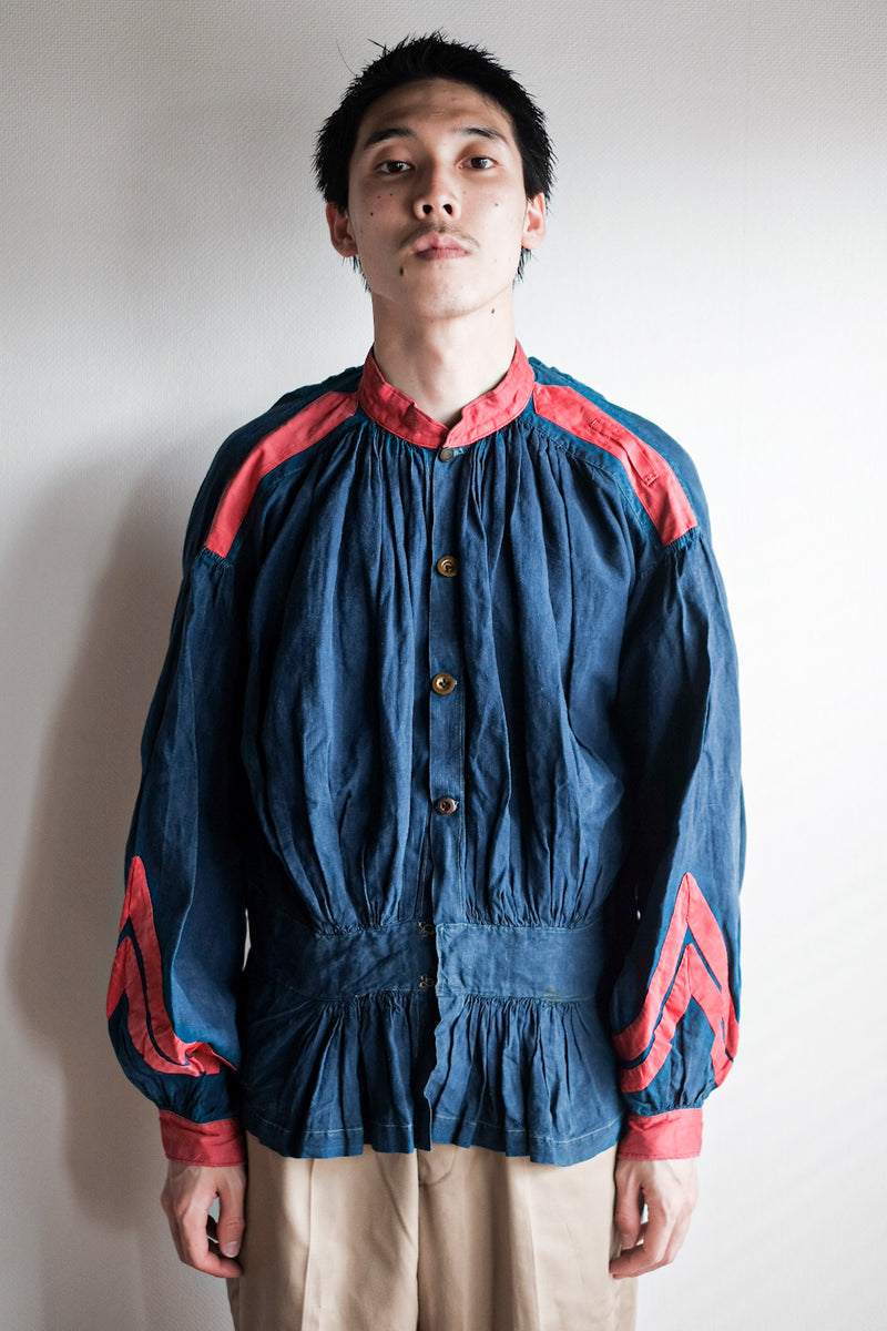 【Late 19th C】French Antique Indigo Linen Fireman Bourgeron Jacket