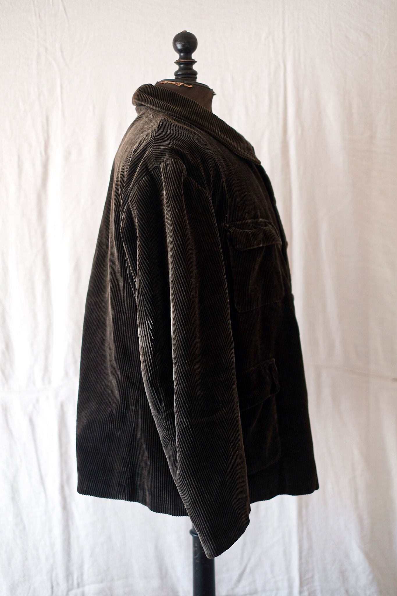 [~ 30's] French Vintage Dark Brown Corduroy Gamekeeper Hunting Jacket