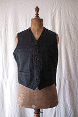 [~ 40's] French Vintage Black Cotton Pique Gilet "Dead Stock"