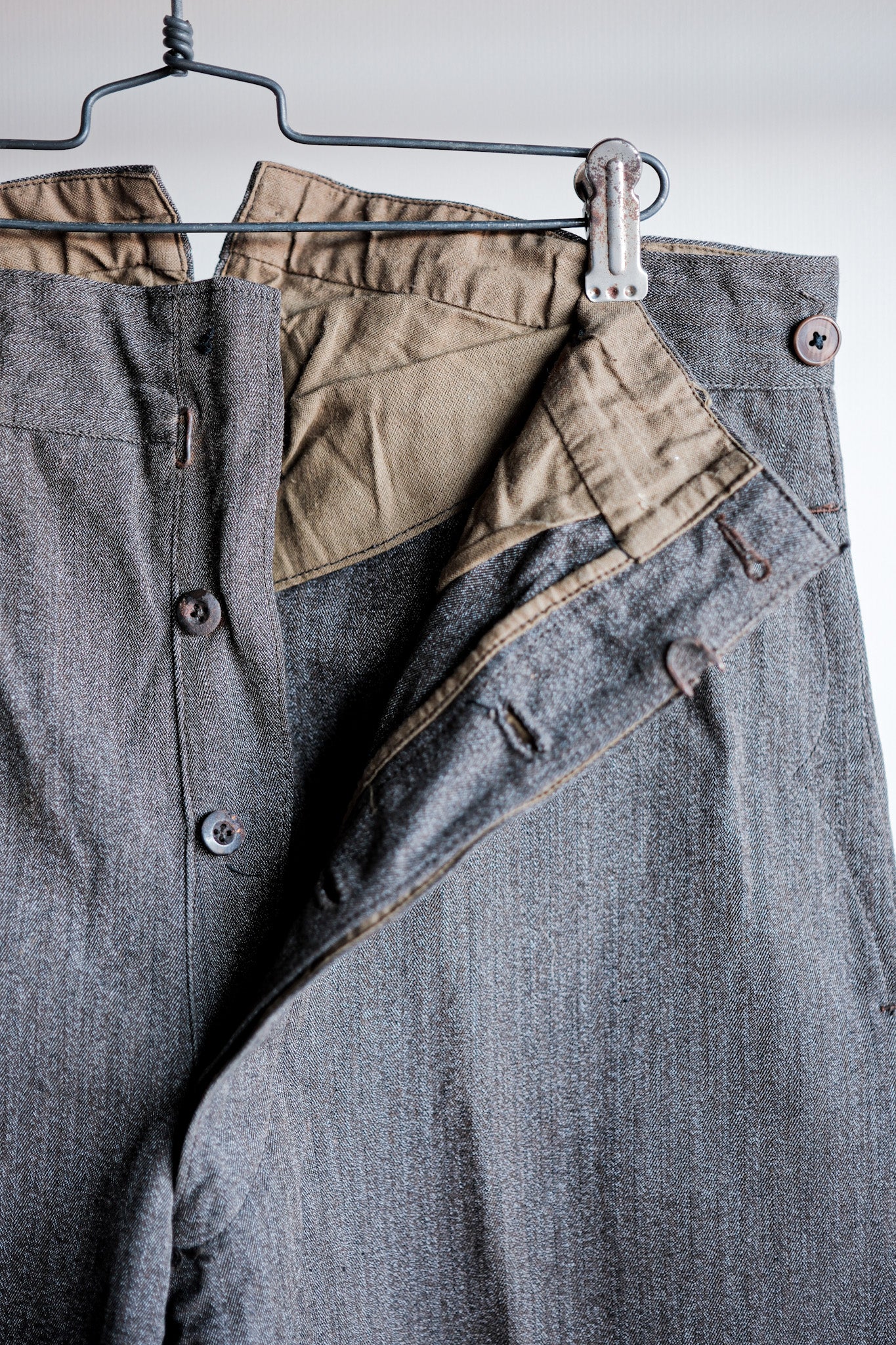 ［~20's］French Vintage Brown Salt & Pepper Cotton HBT Work Pants