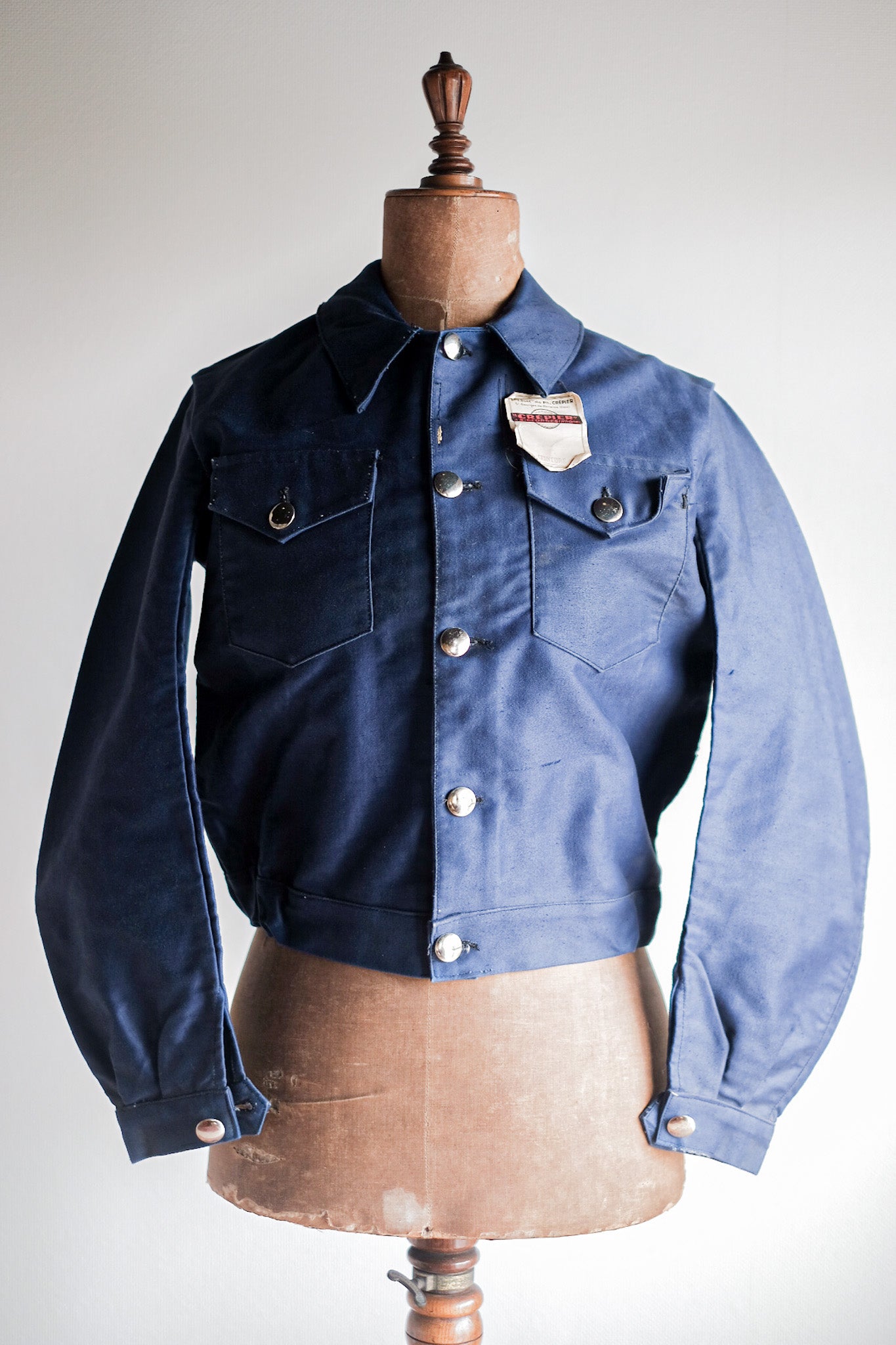 【~40's】French Vintage Blue Moleskin Cyclist Jacket "Dead Stock"