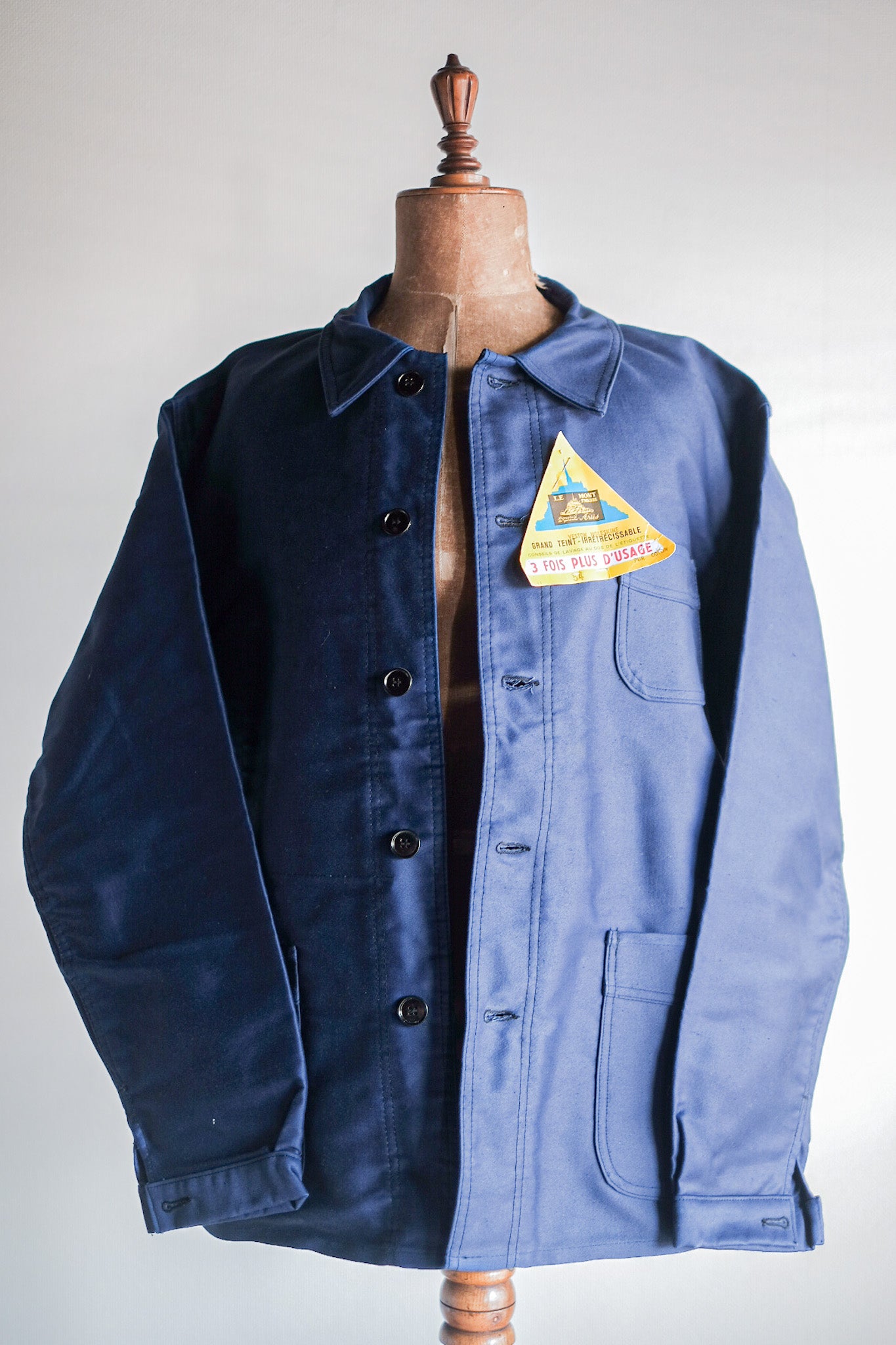 【~50's】French Vintage Blue Moleskin Work Jacket "Le Mont St. Michel" "Dead Stock"