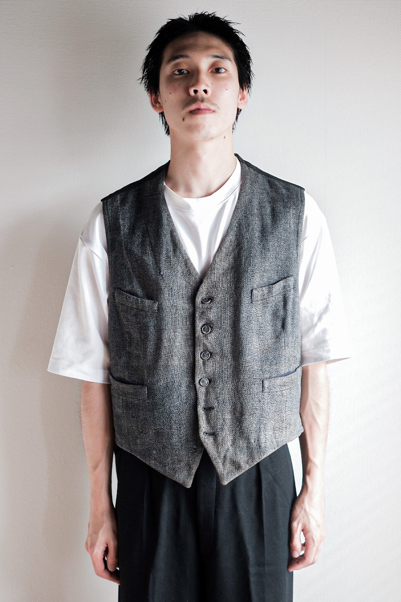 【~40's】French Vintage Gray Wool Work Gilet