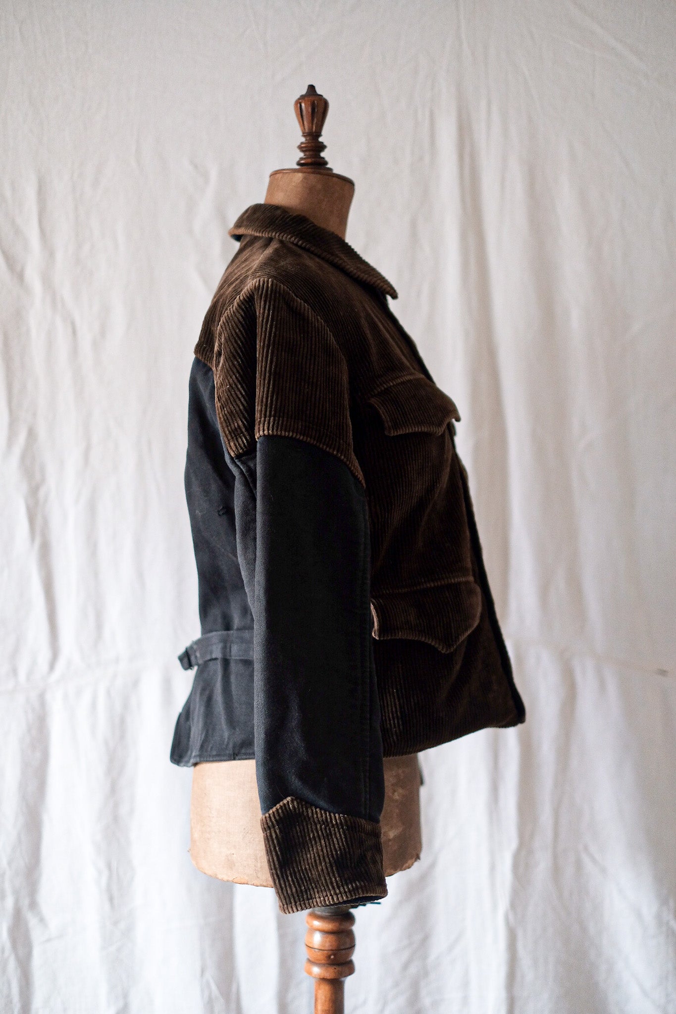 [~ 40's] Belge vintage brun nucuroy x noire de la veste de travail à double poitrine