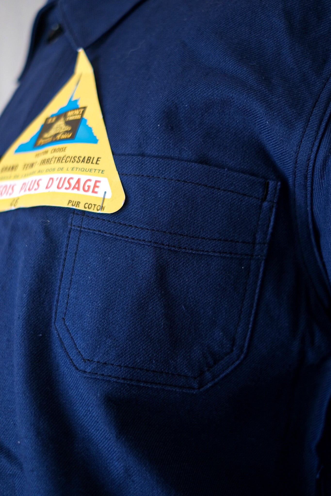 [~ 50's] French Vintage Blue Cotton Twil Work Jacket "Le Mont Stock" "Dead Stock"