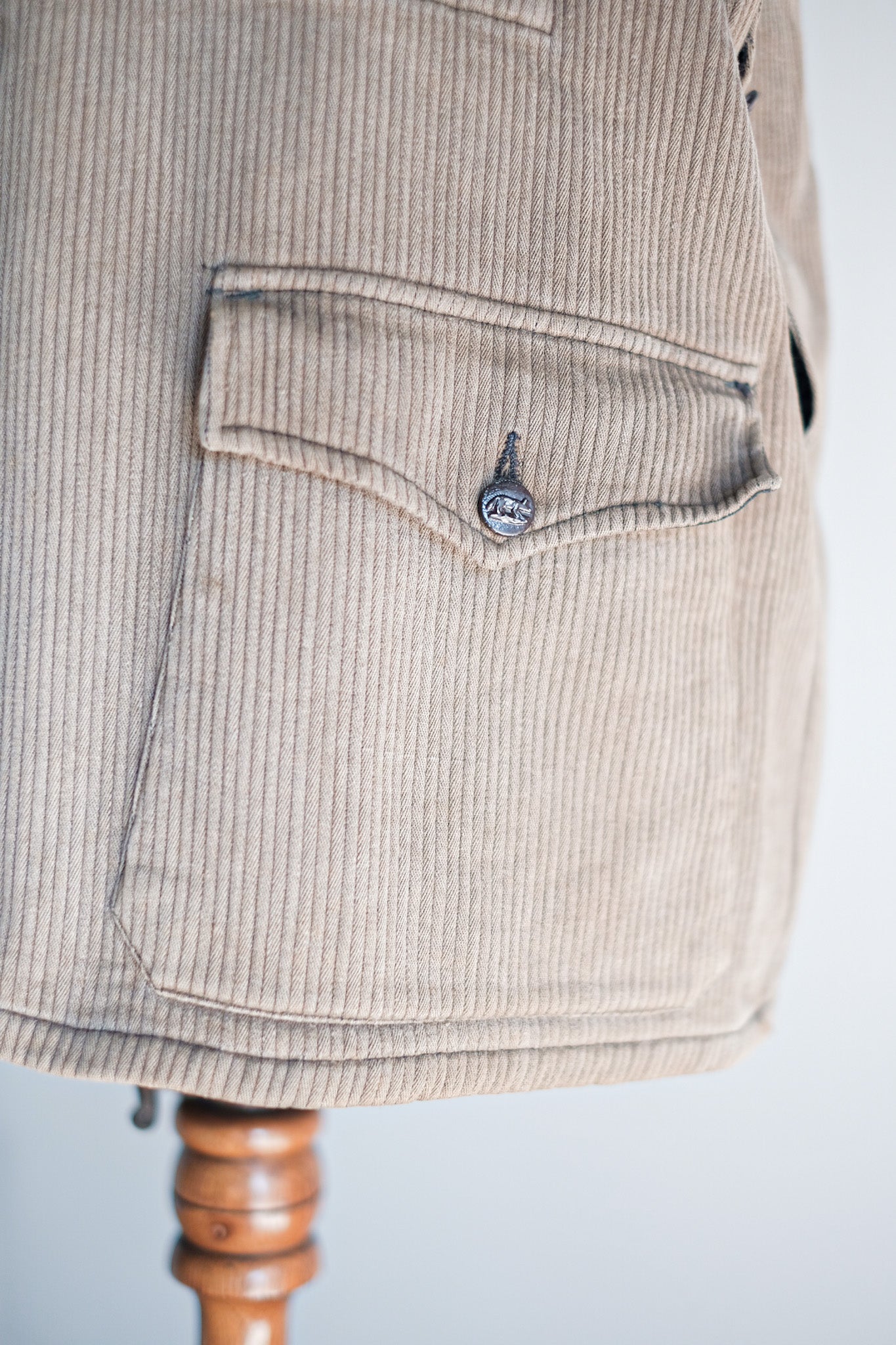 ［~40's］French Vintage Brown Cotton Pique Hunting Jacket With Chin Strap