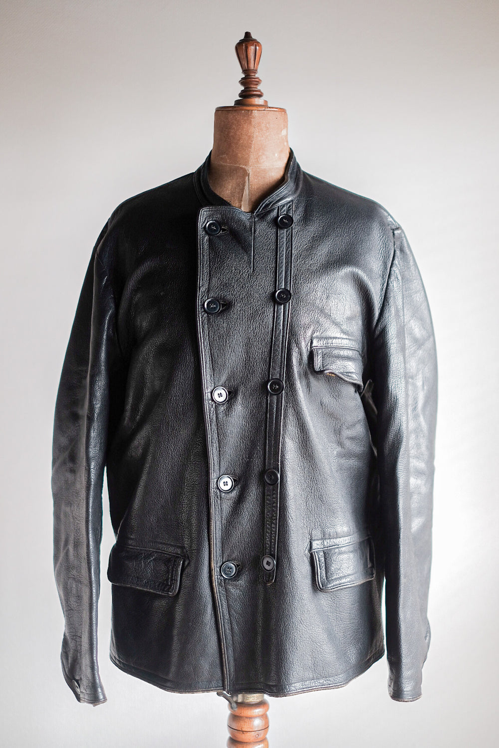 【~40's】Swedish Vintage Double Breasted Leather Jacket
