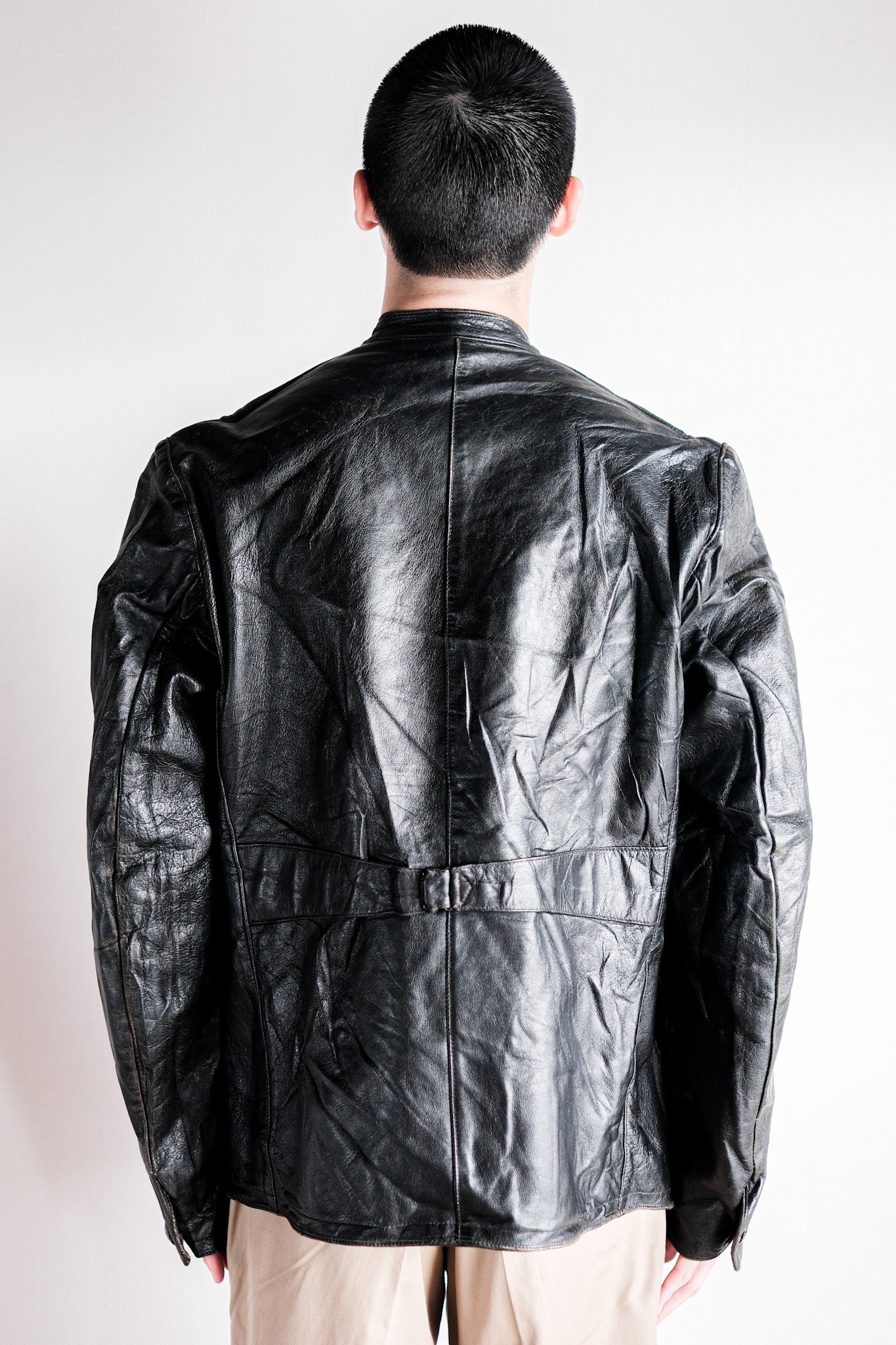 【~40's】Swedish Vintage Double Breasted Leather Jacket