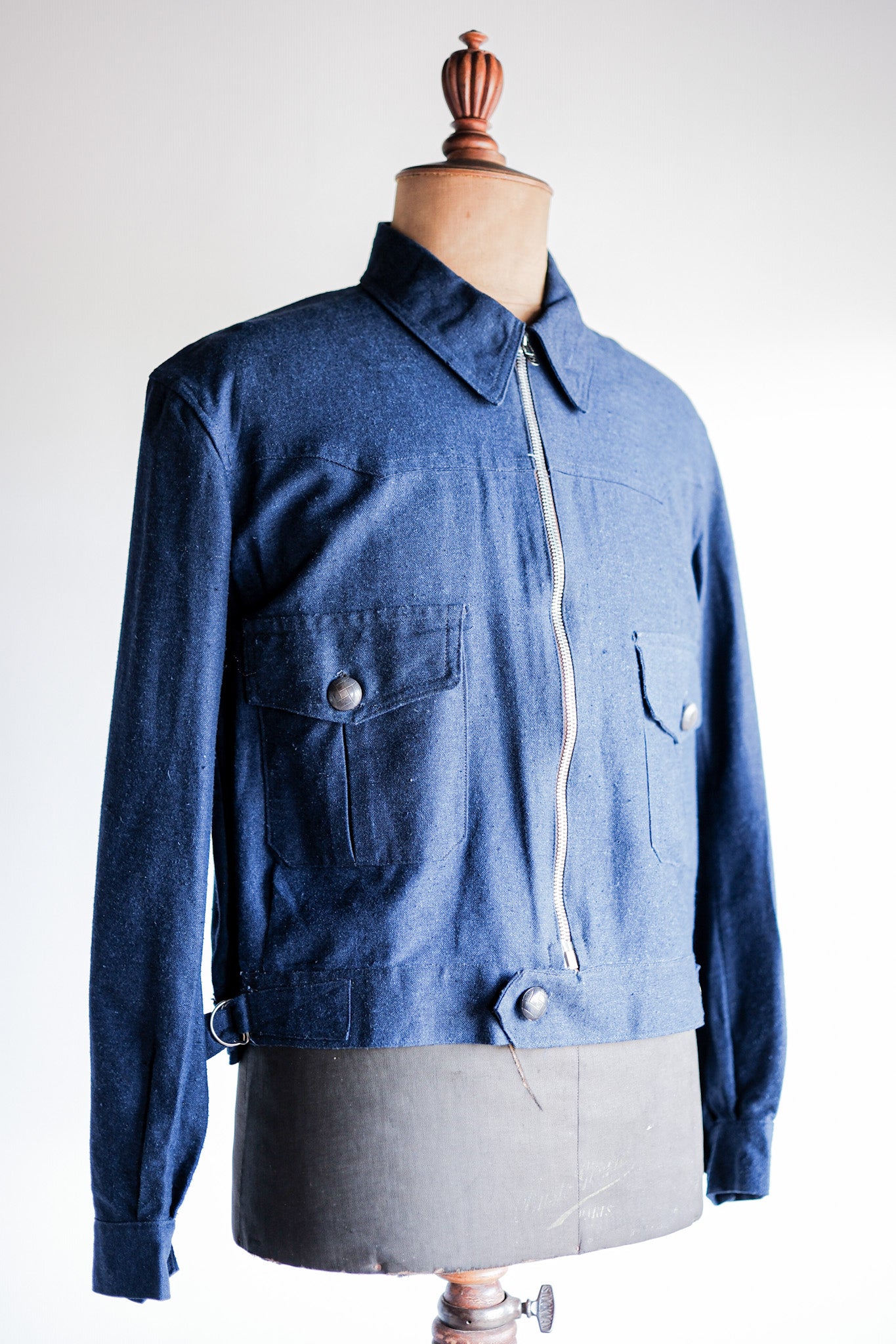 [~ 40's] French Vintage Indigo Hemp Linen Cyclist Jacket