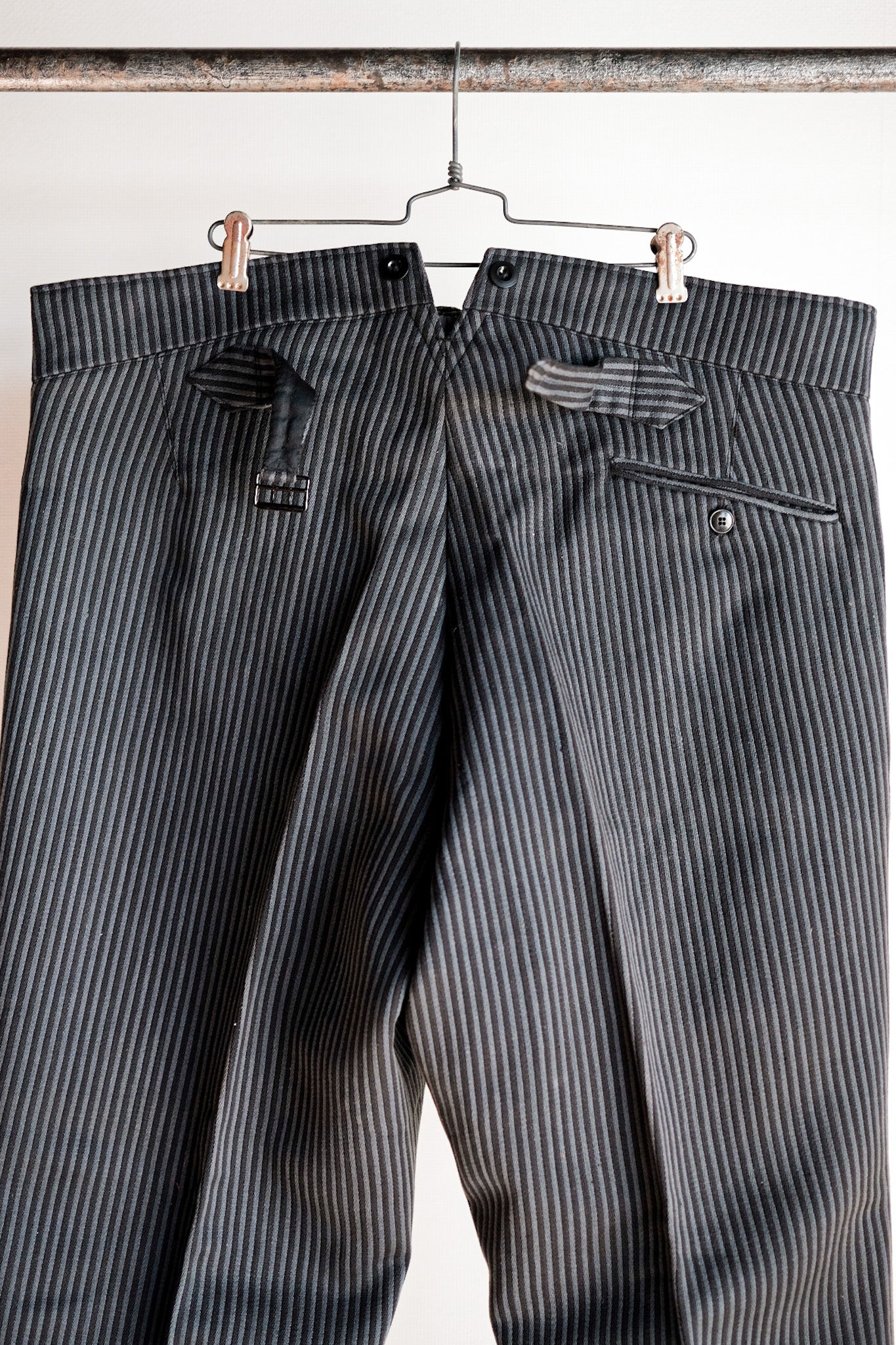 【~ 30'S】 Pantalon de travail à rayures en coton vintage français "Stock mort"