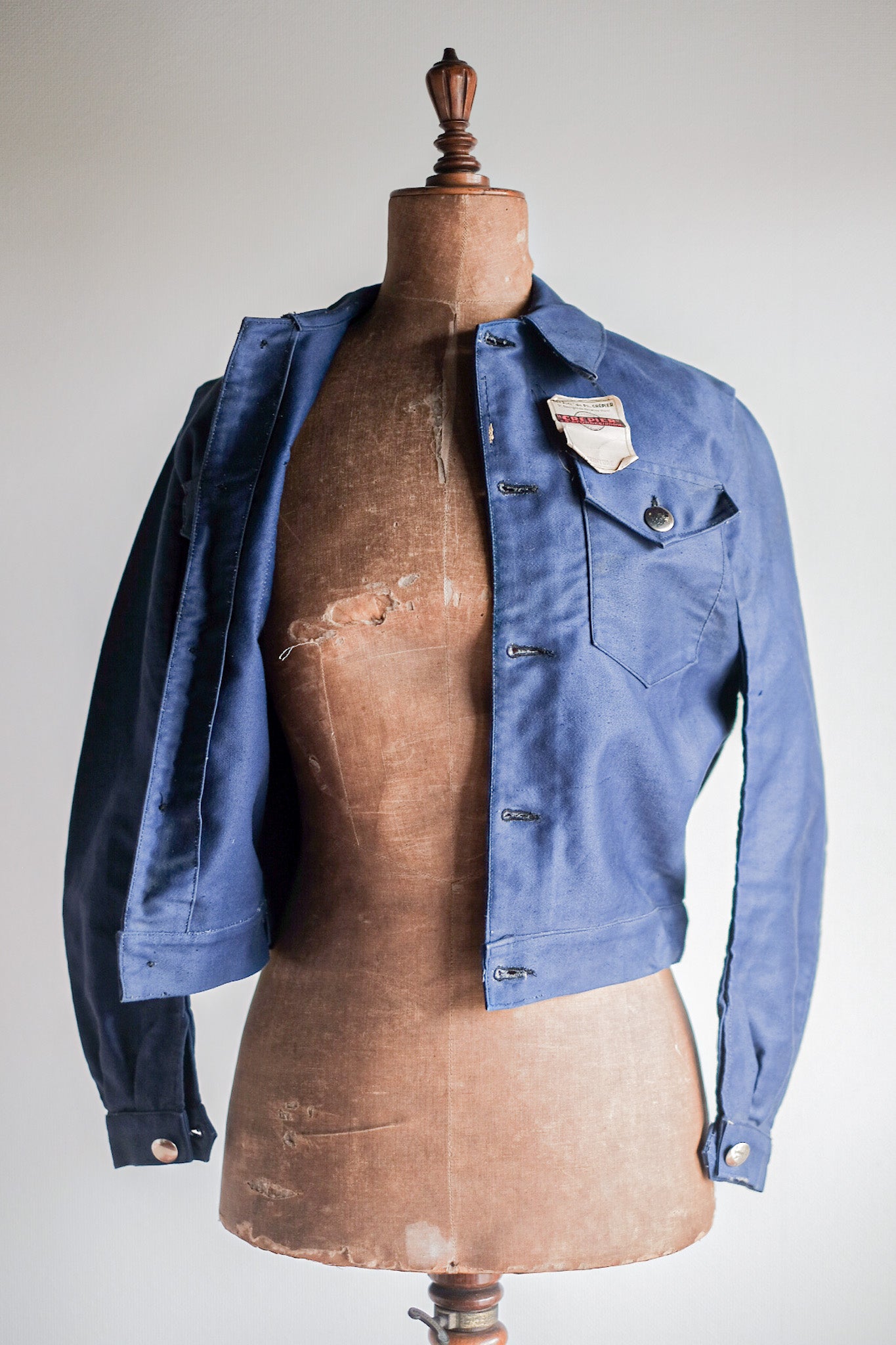 【~40's】French Vintage Blue Moleskin Cyclist Jacket "Dead Stock"