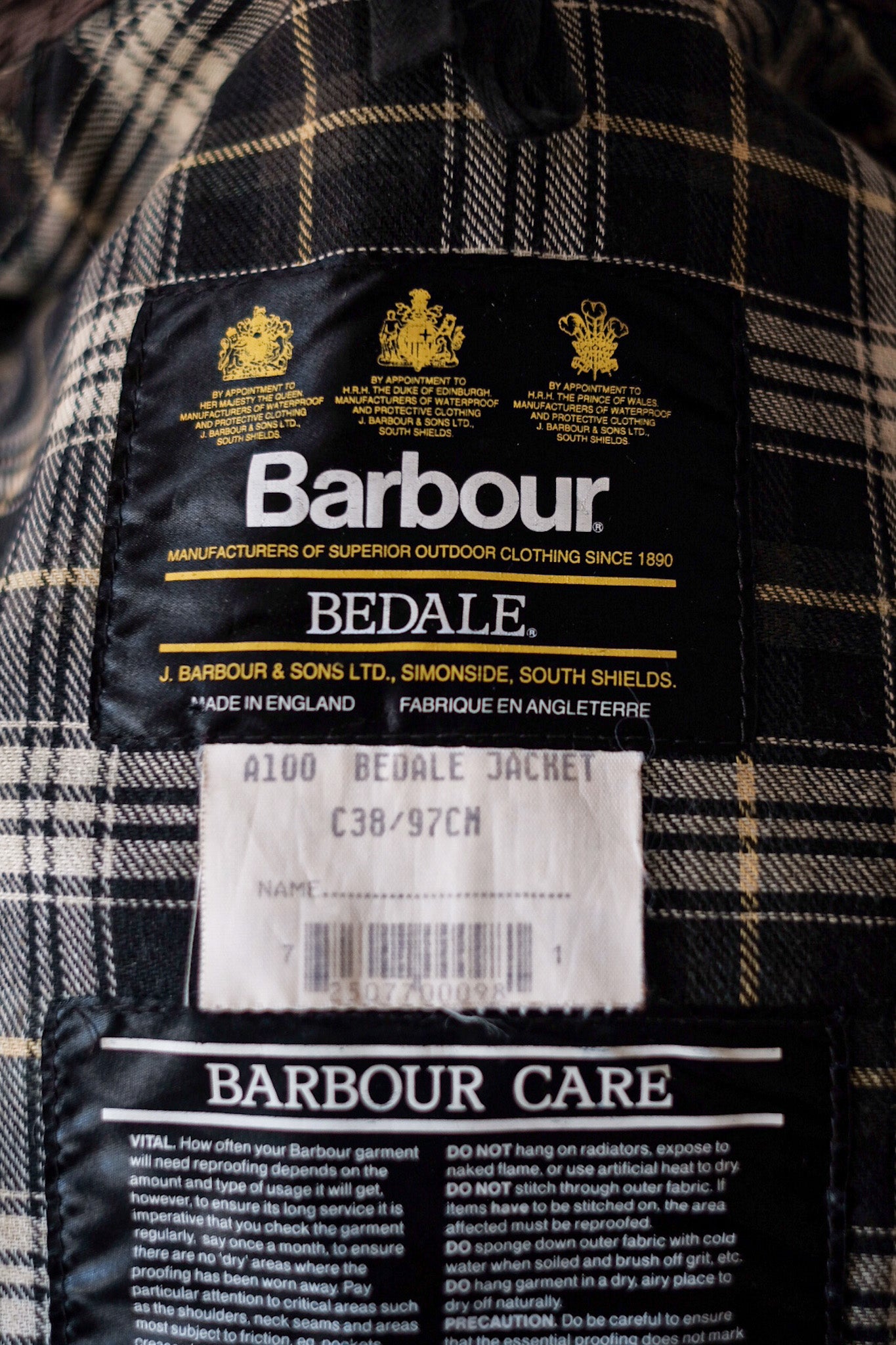 [~ 90's] Barbour vintage "Bedale" 3 Crest Taille.38