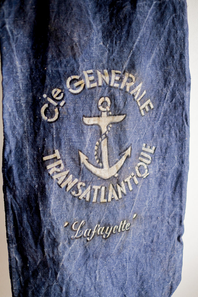 [~ 30's] ถุงผ้าลินินป่านอินดิโก้วินเทจฝรั่งเศส "Ms Lafayette"