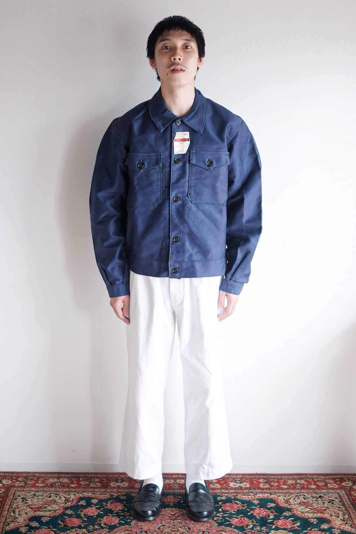 【~40's】French Vintage Blue Moleskin Cyclist Jacket "Dead Stock"