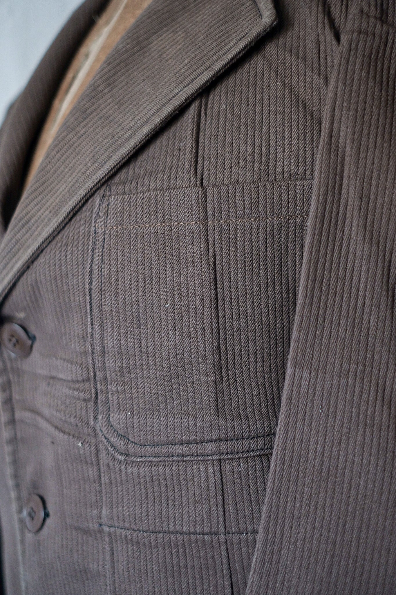 [〜50年代]法國復古棕色棉花pique lapel工作夾克“死庫存”