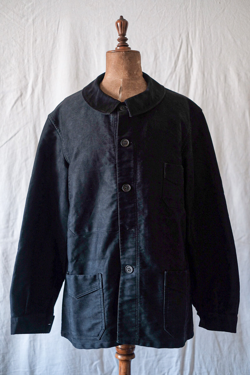【~30's】French Vintage Black Moleskin Work Jacket