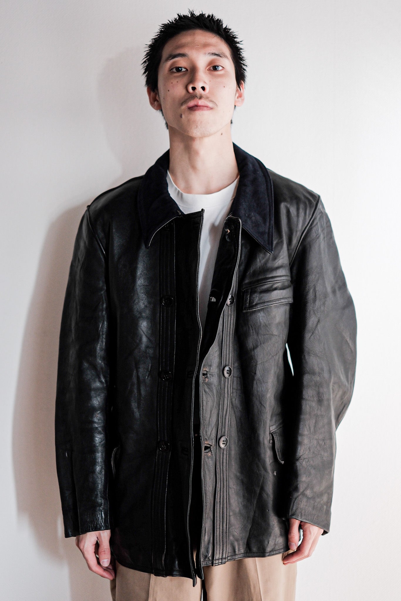 ［~50's］French Vintage Le Corbusier Leather Work Jacket "Wool Collar"