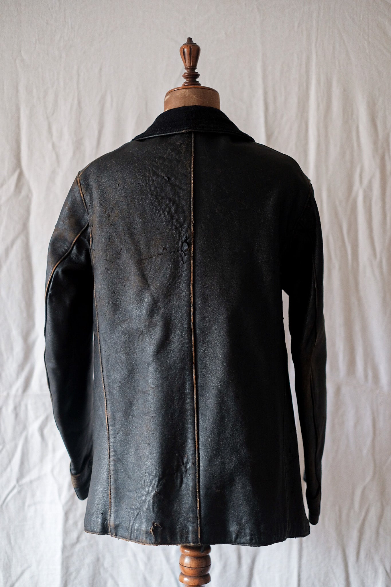 【~40's】French Vintage Le Corbusier Leather Work Jacket "Wool Collar"