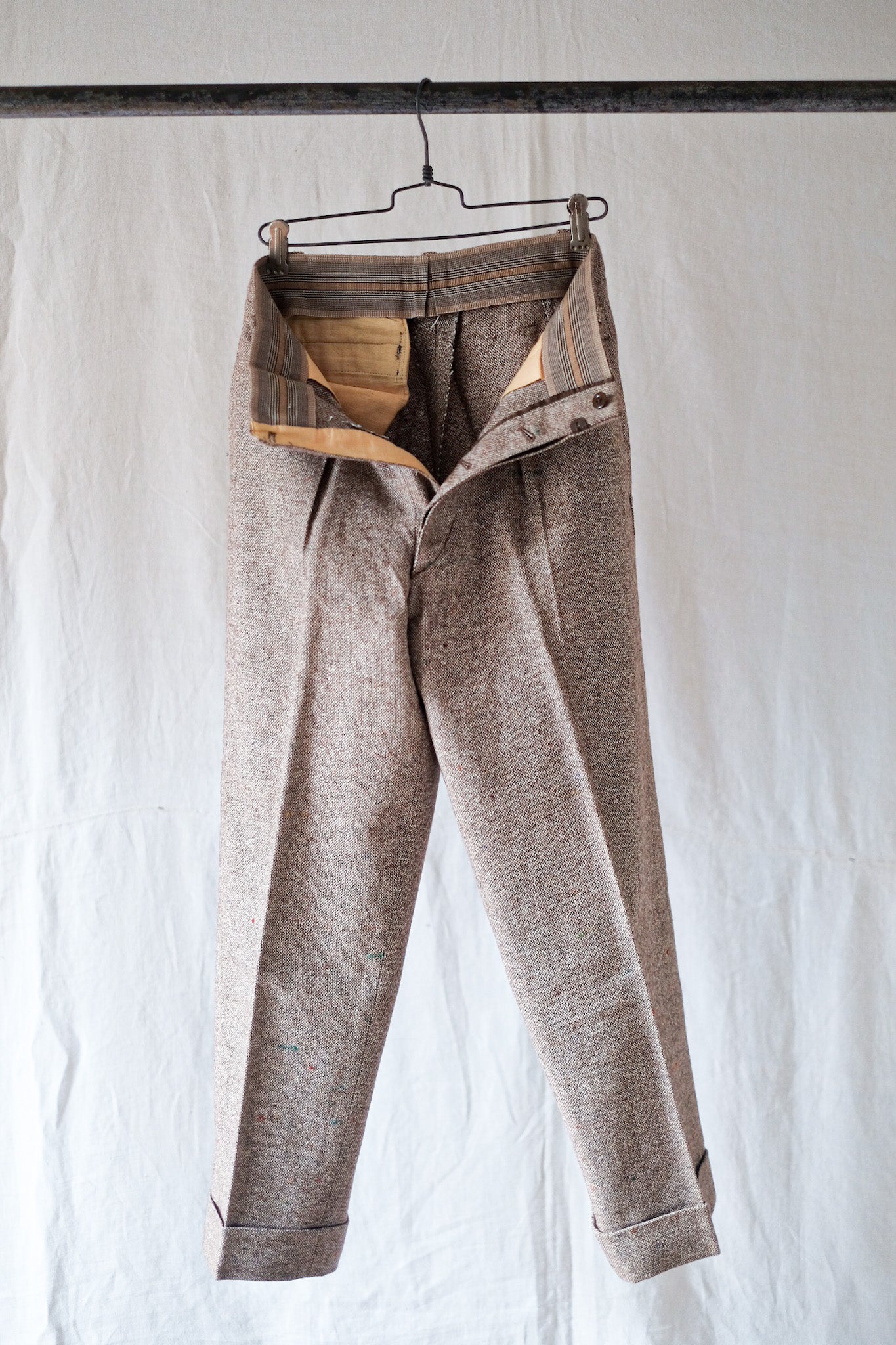 [~ 40's] French Vintage Brown Mix Wool Trousers "Dead Stock"