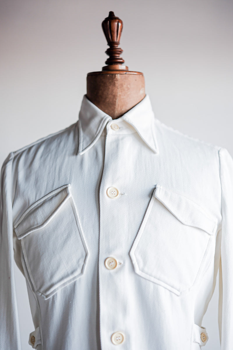 【~30's】French Vintage White Cotton Twill Colonial Jacket