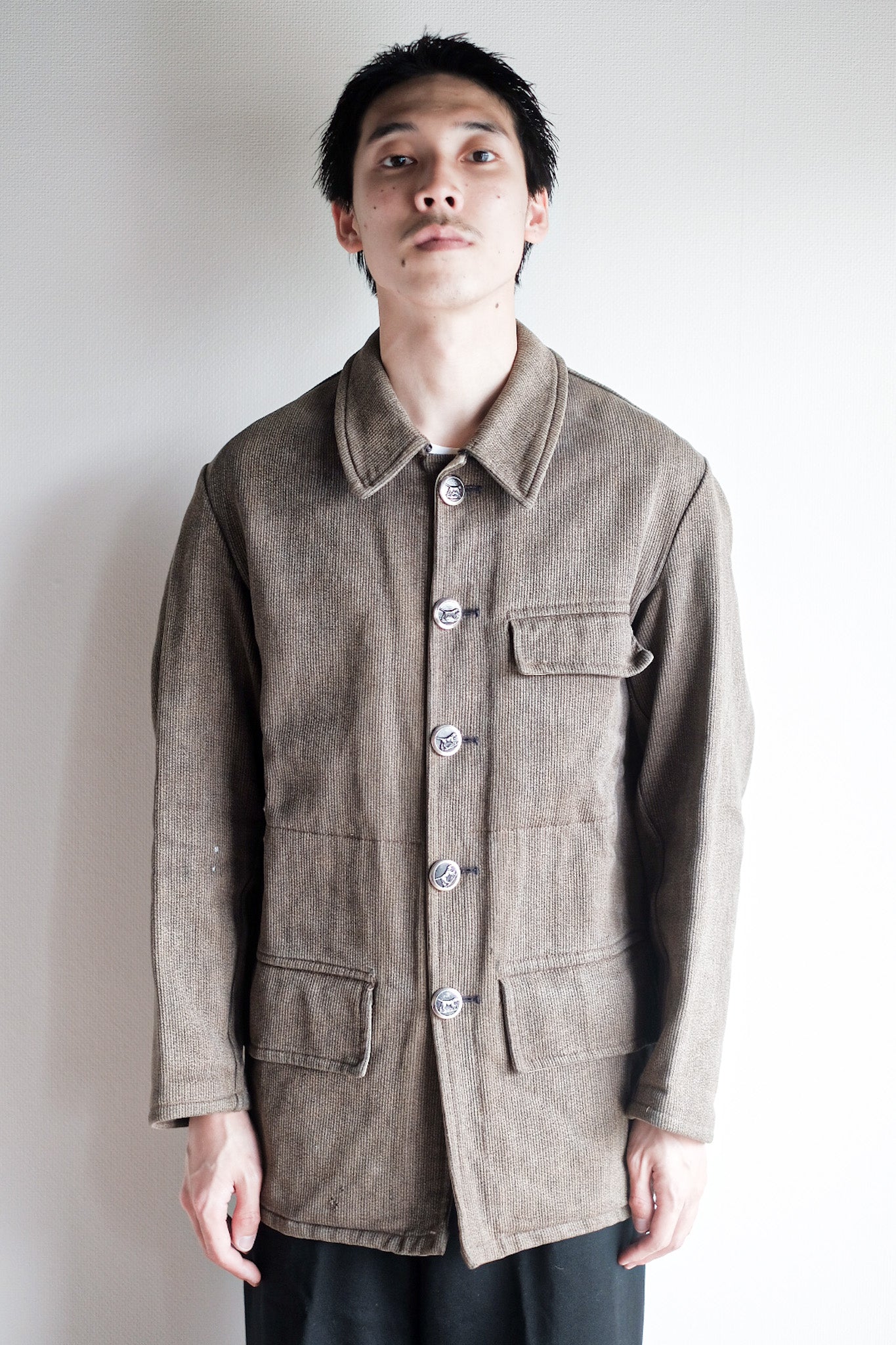 ［~60's］French Vintage Brown Salt & Pepper Cotton Pique Hunting Jacket
